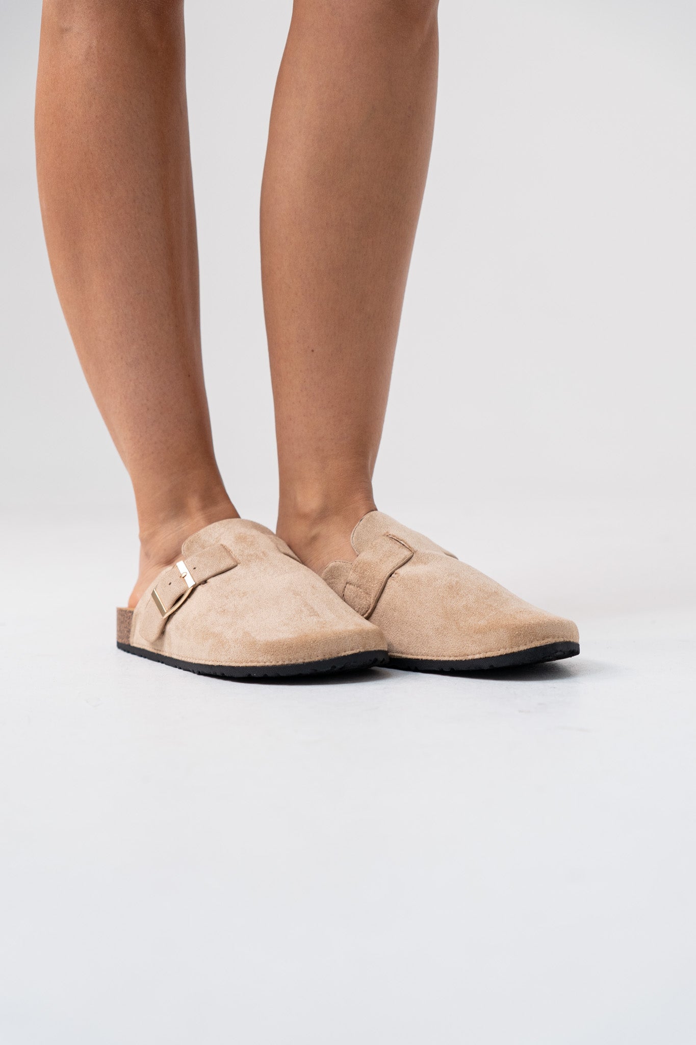 Polly Faux Suede Mules In Taupe