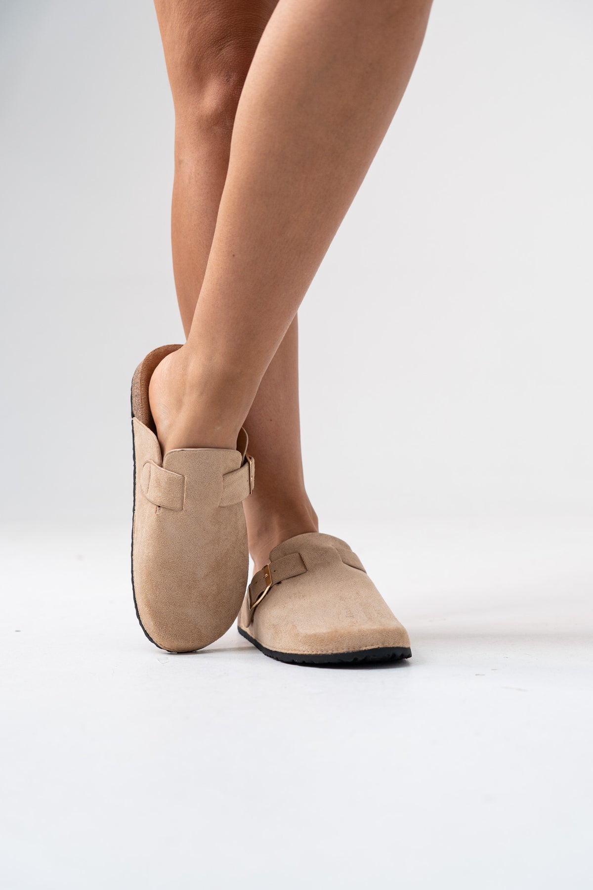 Polly Faux Suede Mules In Taupe