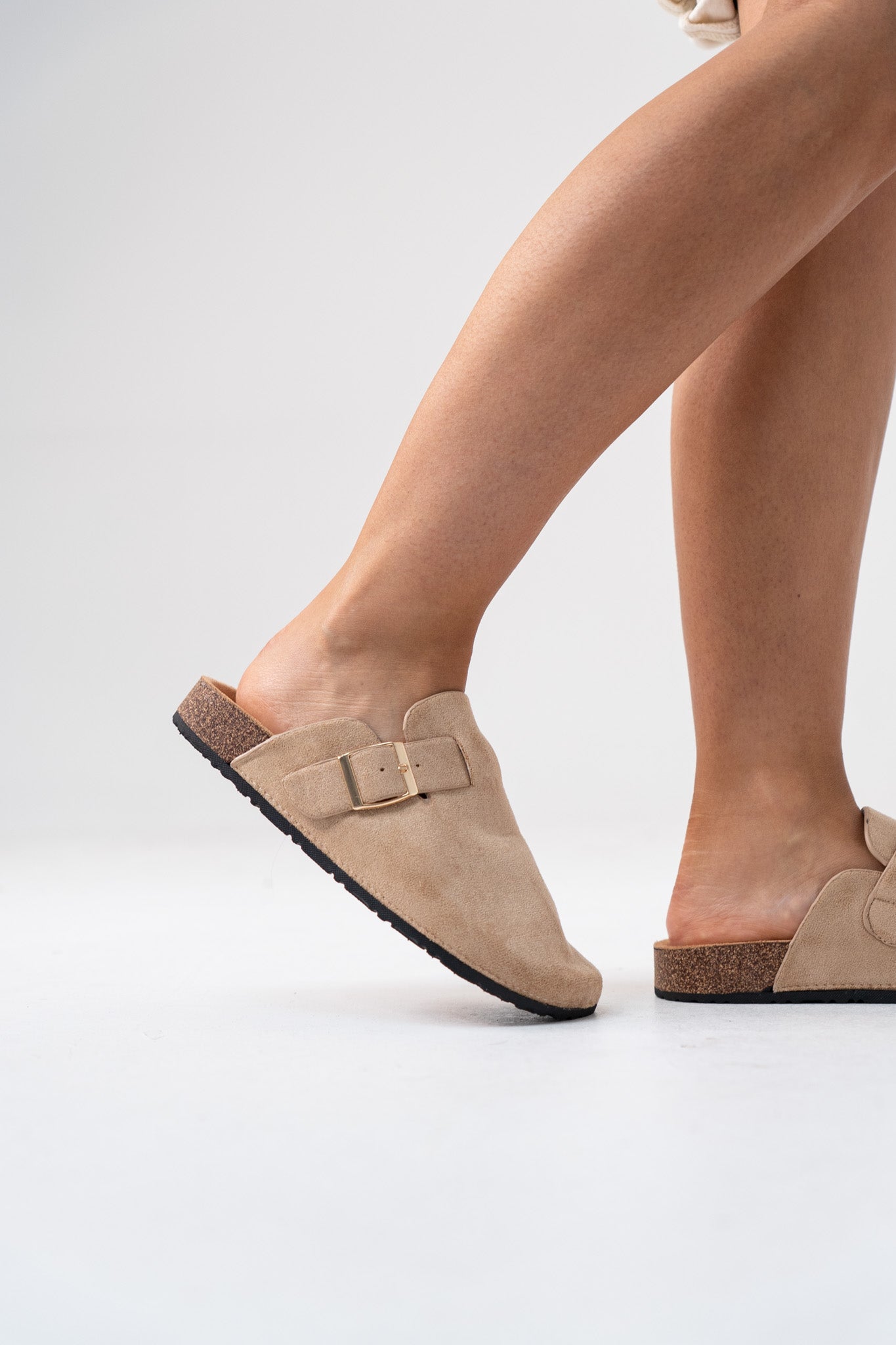 Polly Faux Suede Mules In Taupe