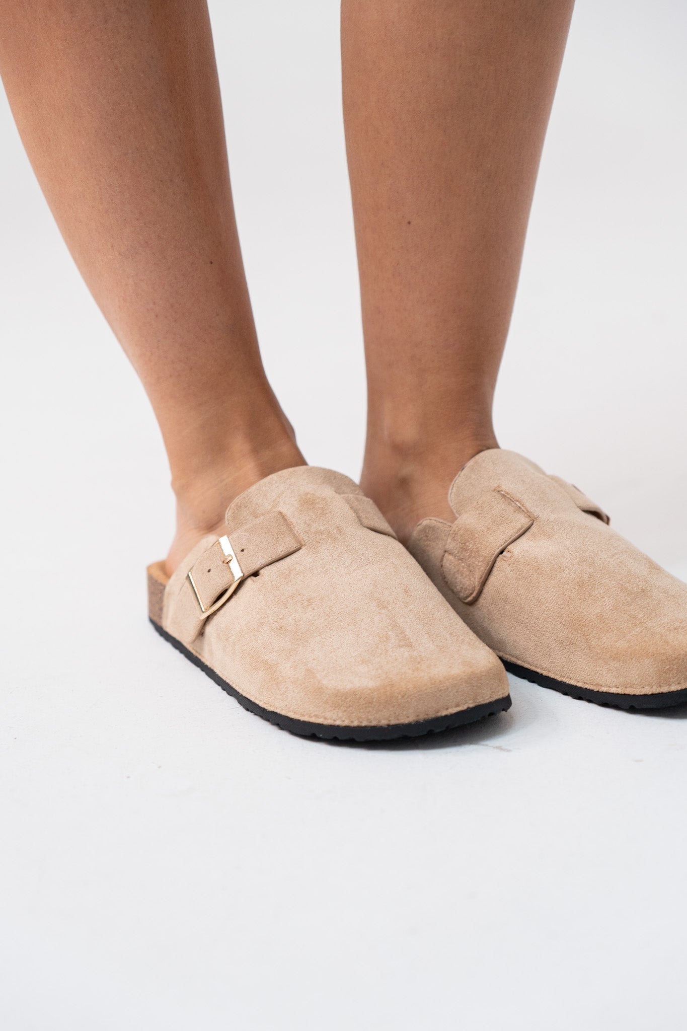 Polly Faux Suede Mules In Taupe