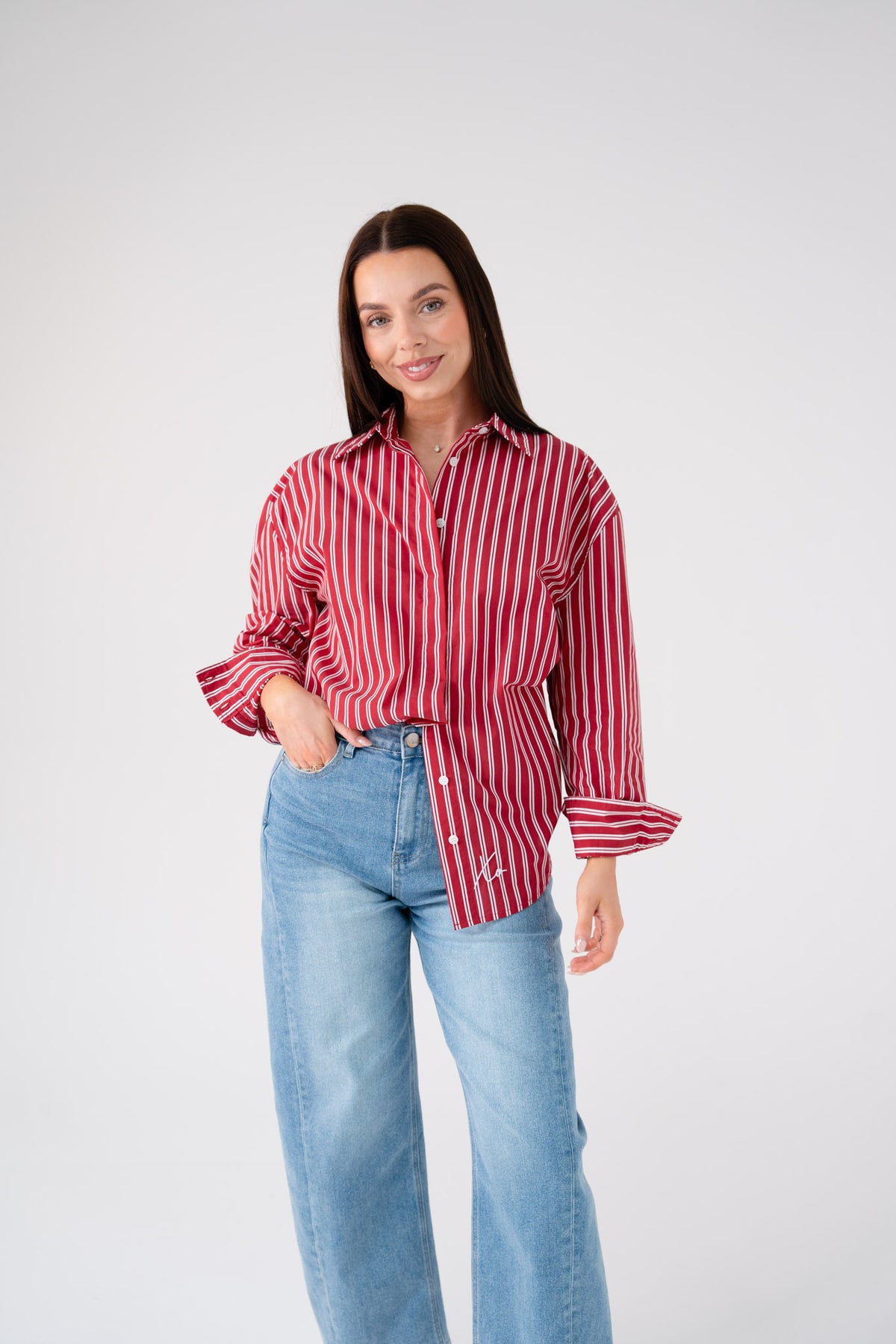 Love Laura Stripe Shirt In Red
