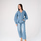 Love Laura Peplum Denim Top In Mid Wash