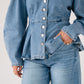 Love Laura Peplum Denim Top In Mid Wash