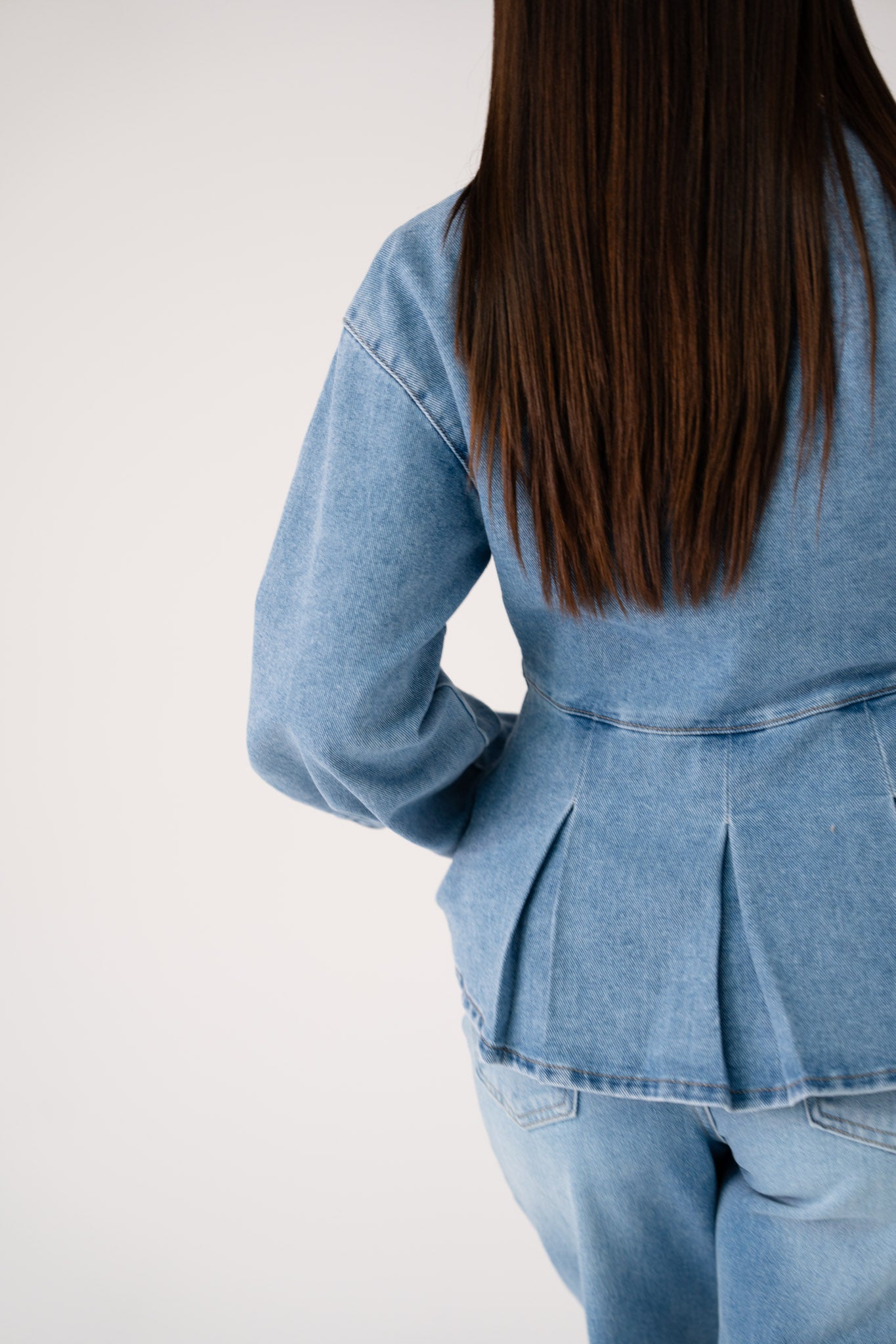 Love Laura Peplum Denim Top In Mid Wash