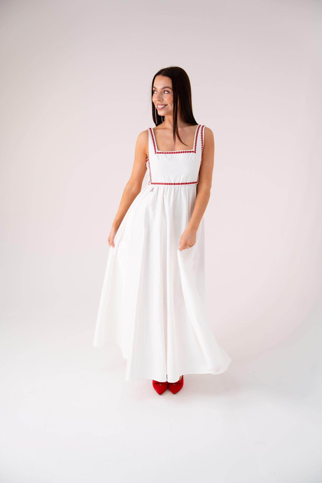 Love Laura Heart Embroidered Dress In White
