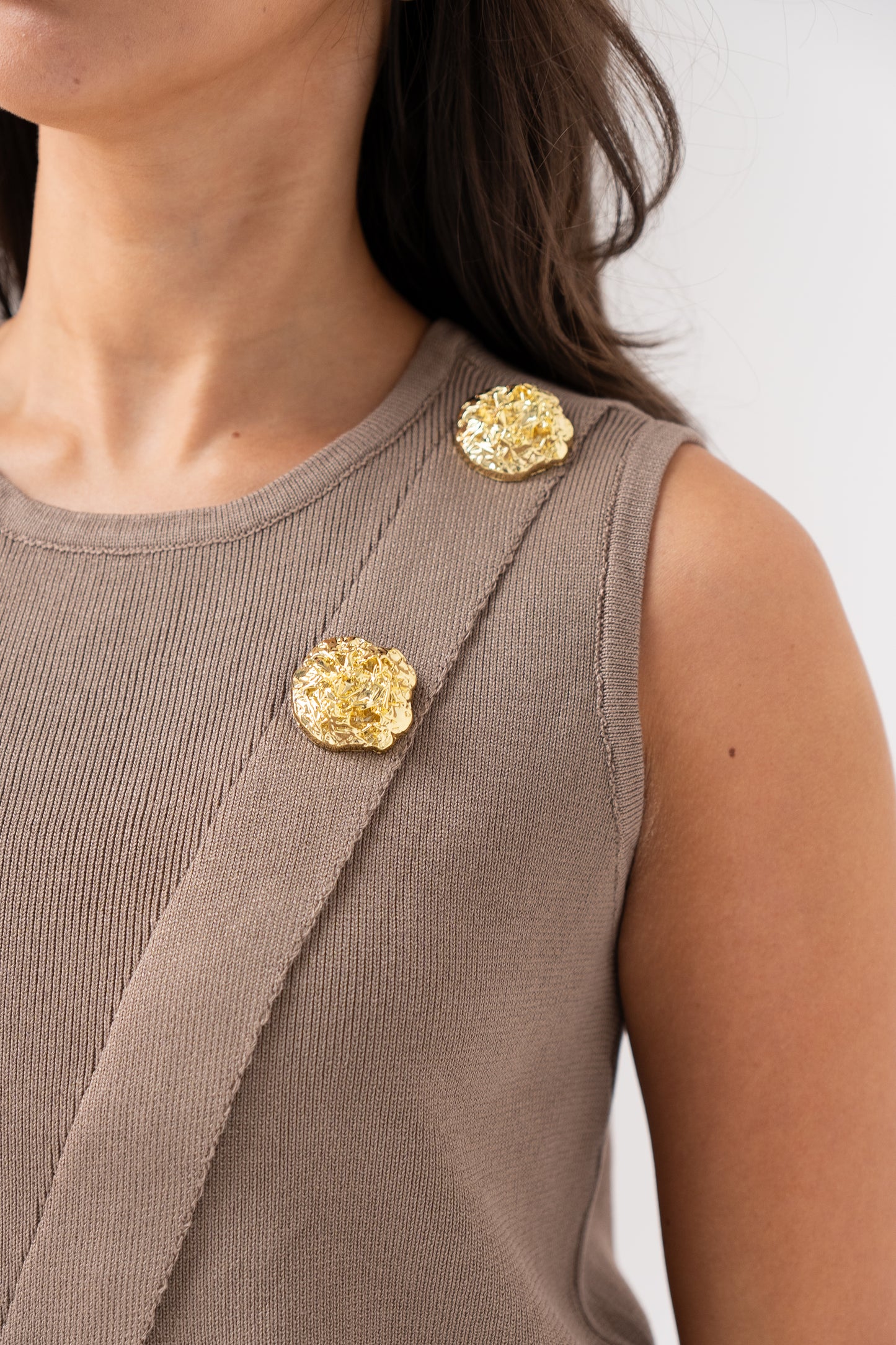 Taylor Asymmetric Sleeveless Knit In Taupe