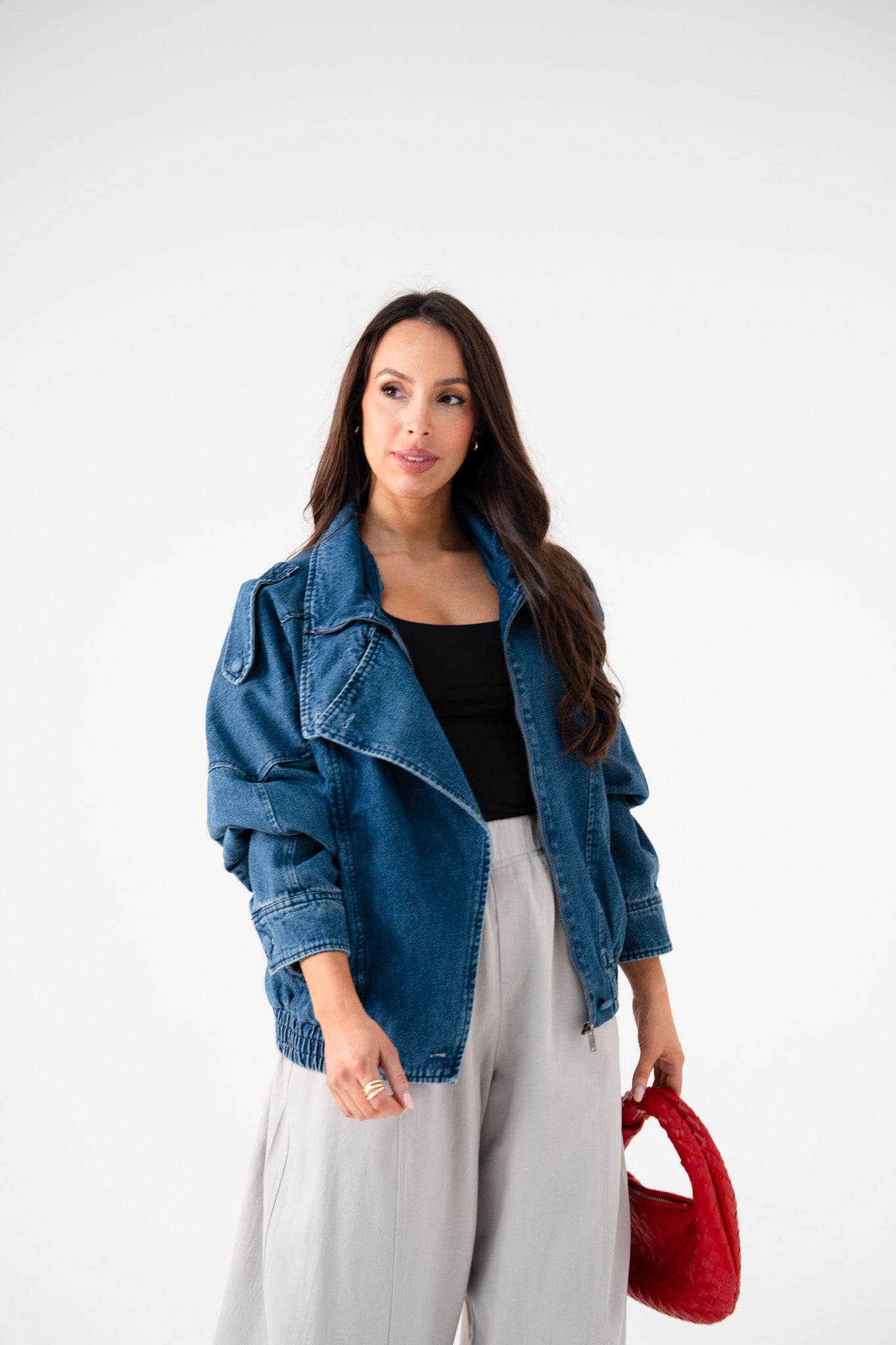 Taylor Denim Bomber Jacket In Mid Wash