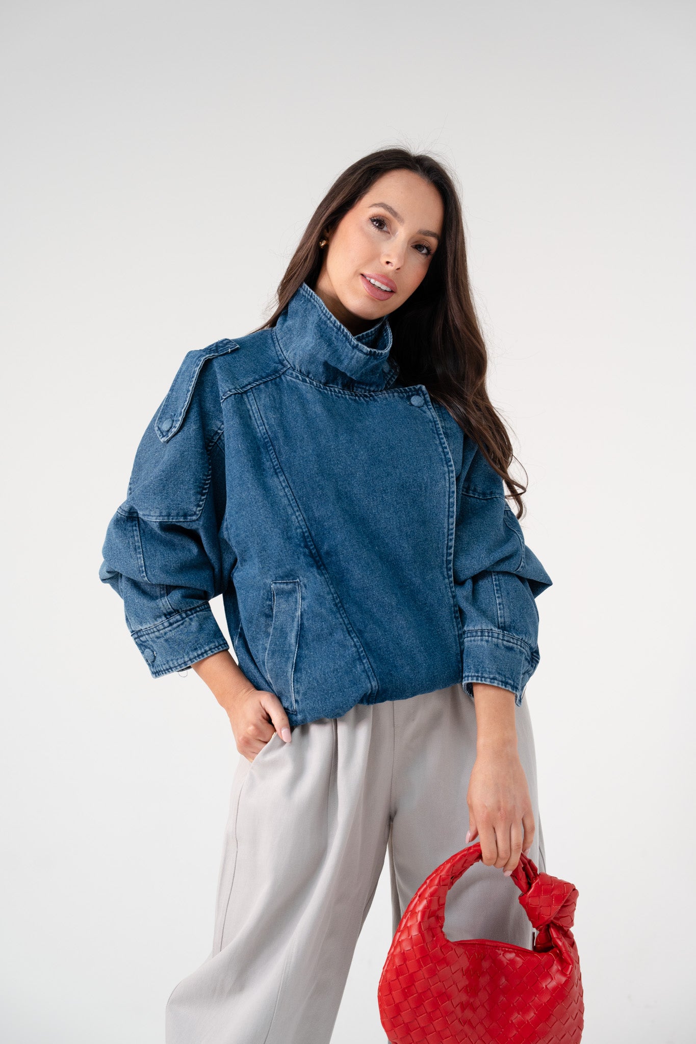 Taylor Denim Bomber Jacket In Mid Wash