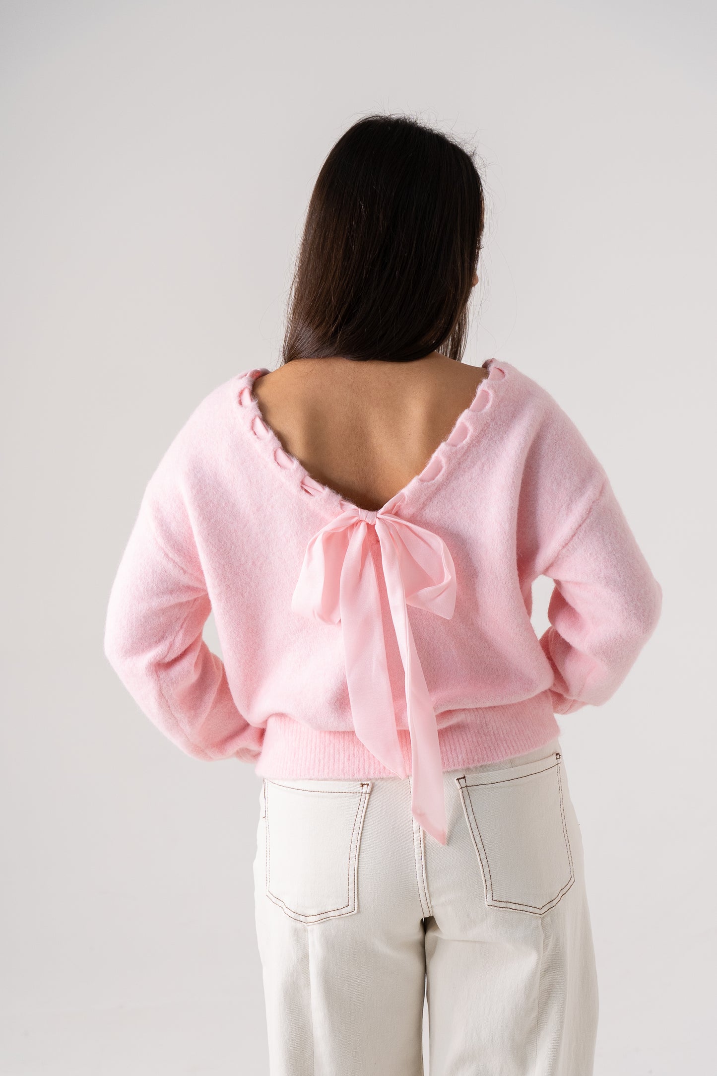 Ella Neck Detail Jumper In Pink