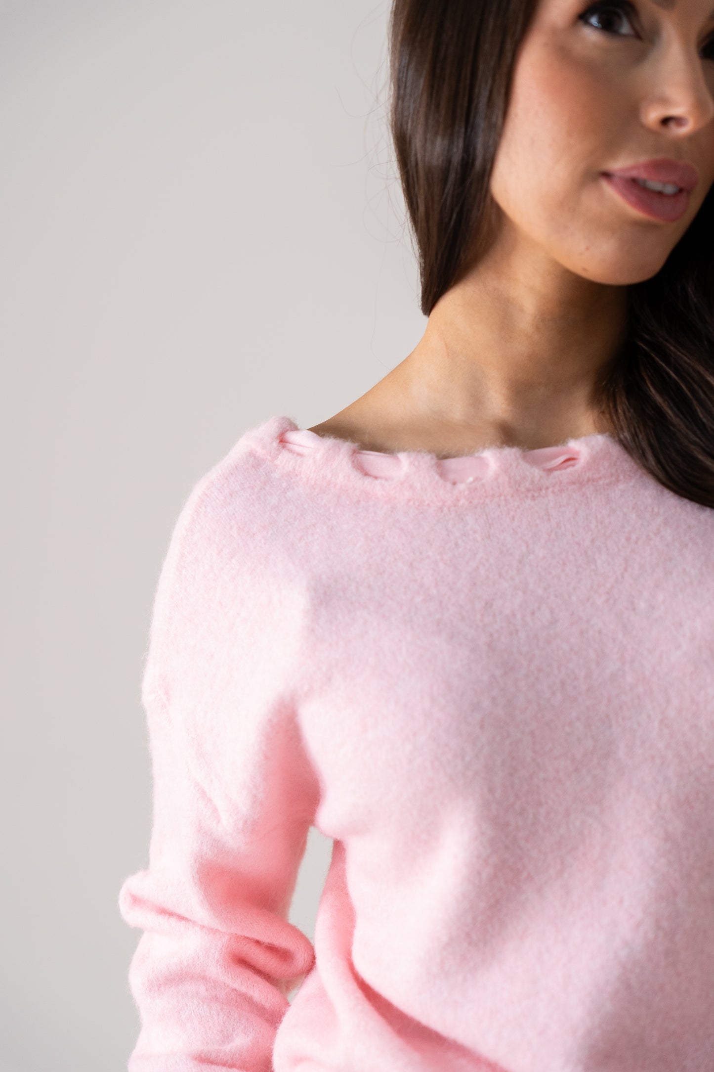 Ella Neck Detail Jumper In Pink