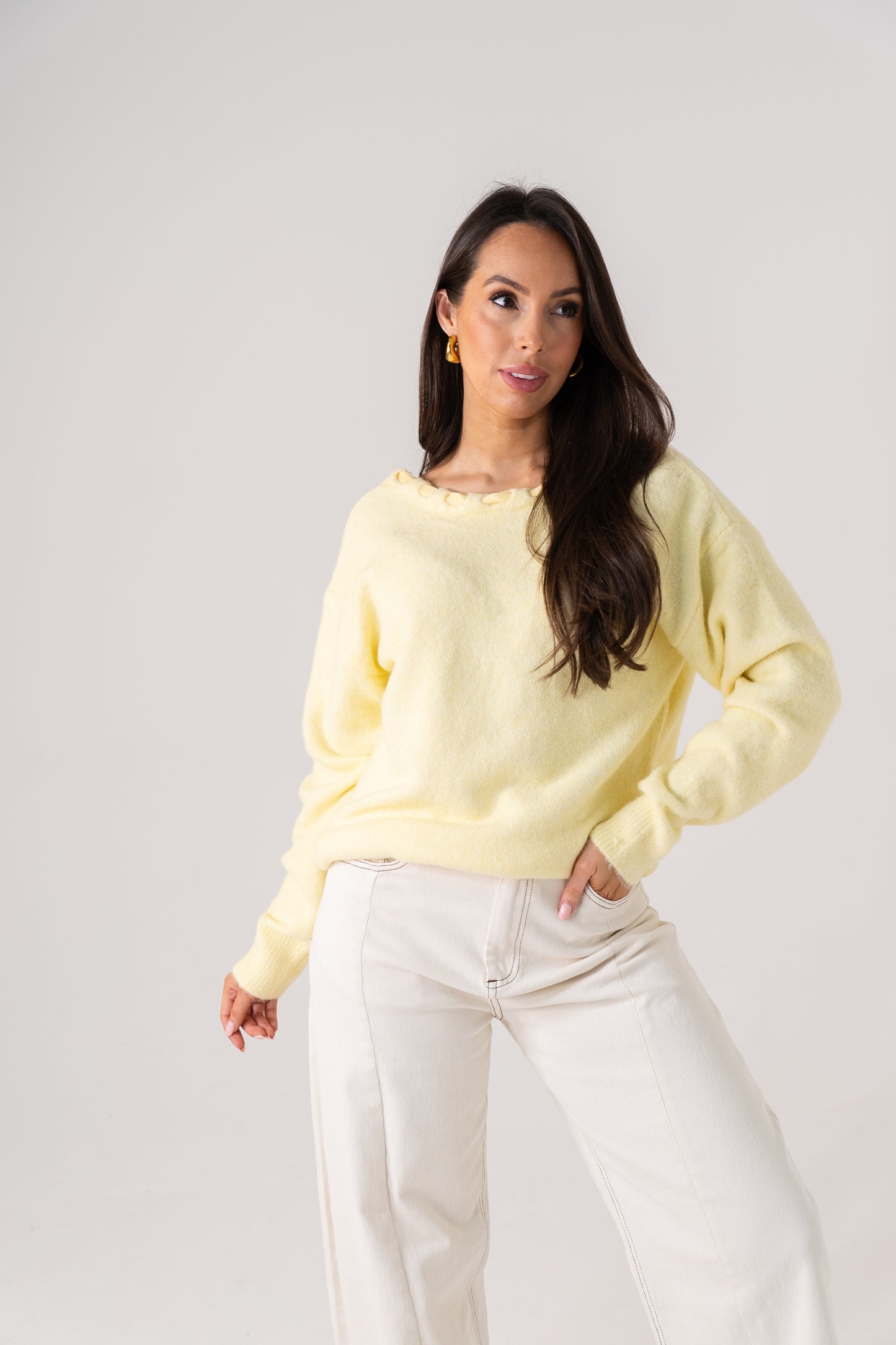 Ella Neck Detail Jumper In Lemon