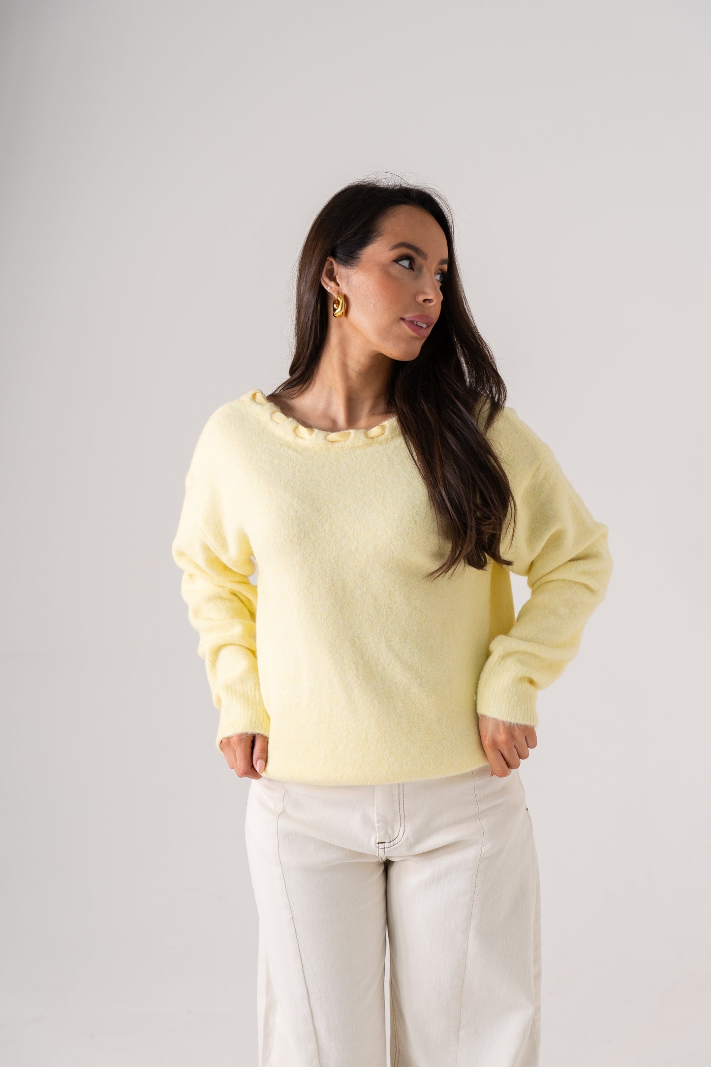 Ella Neck Detail Jumper In Lemon