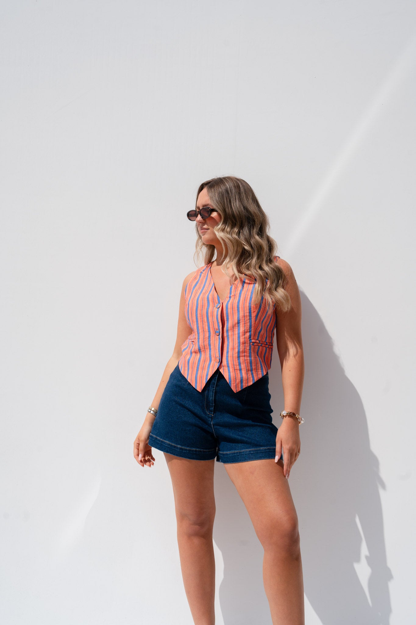 Elsa Stripe Waistcoat In Orange Mix