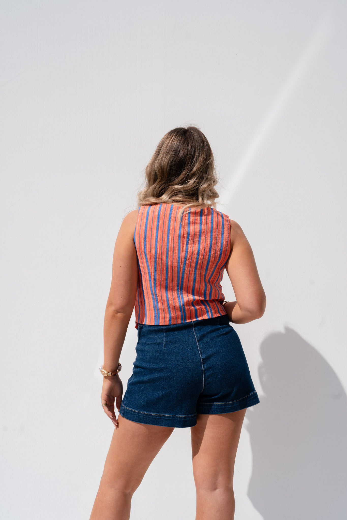 Elsa Stripe Waistcoat In Orange Mix