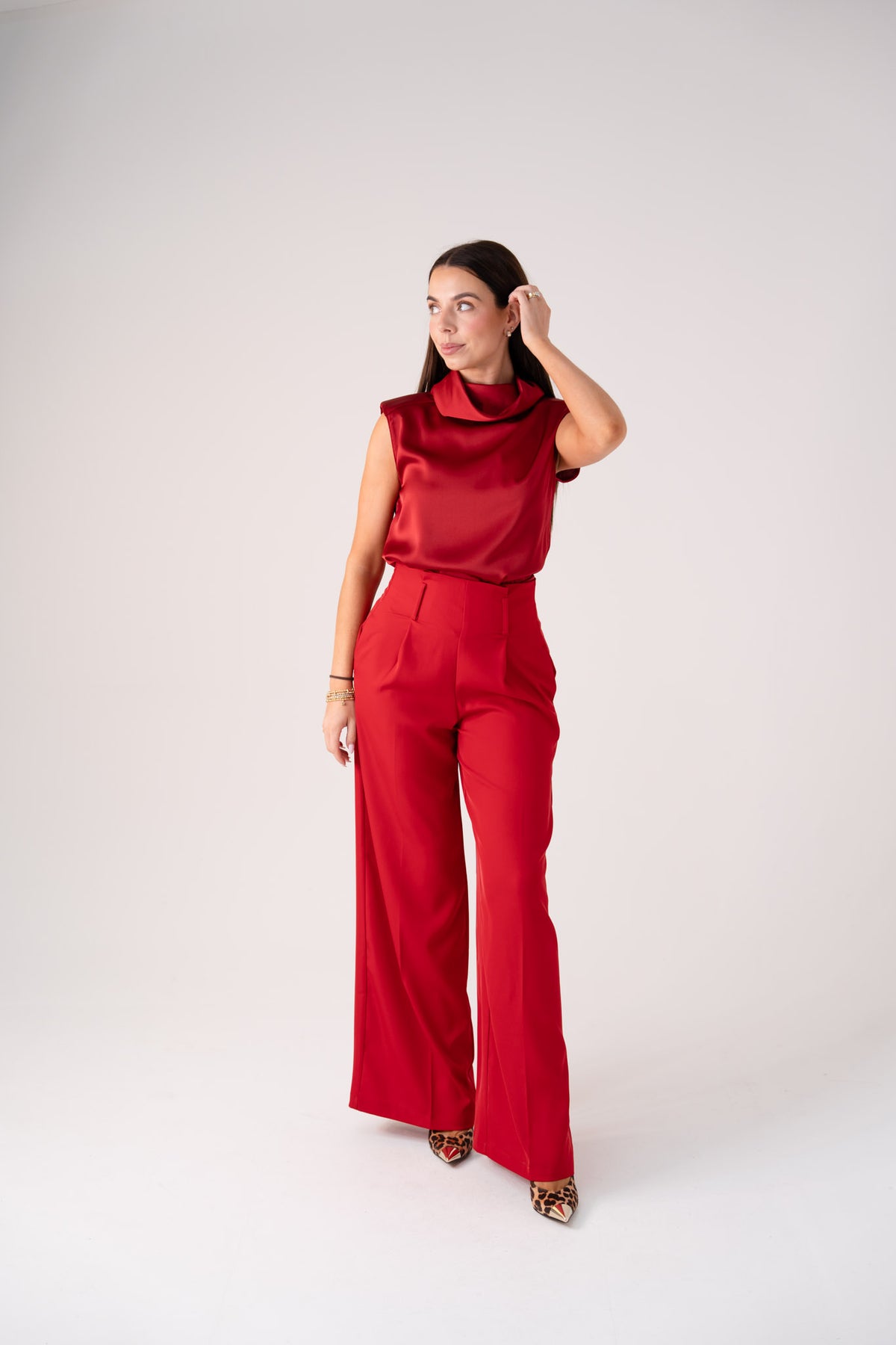 Love Laura High Waist Wide Leg Trousers In Red