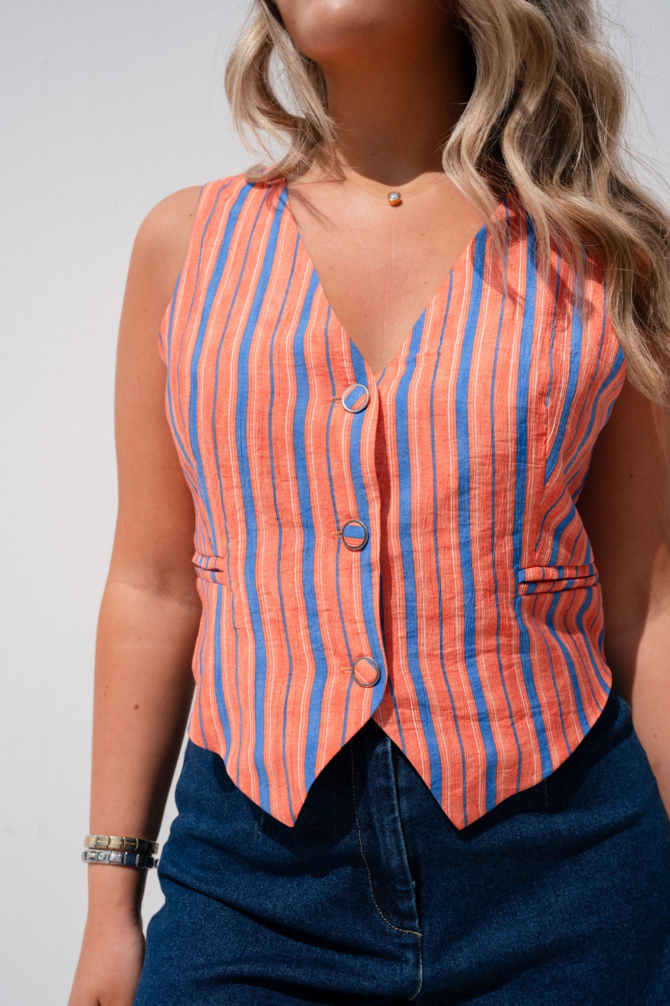 Elsa Stripe Waistcoat In Orange Mix