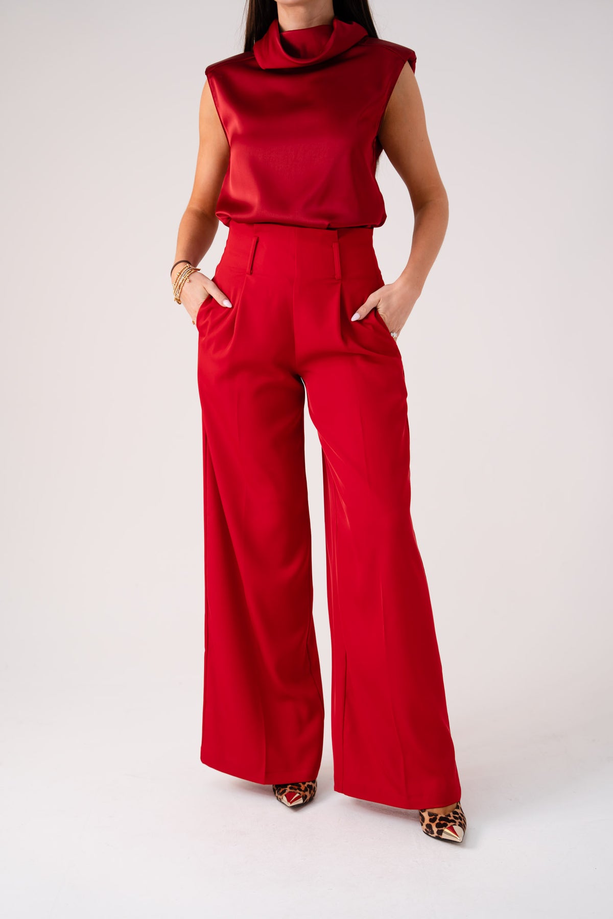 Love Laura High Waist Wide Leg Trousers In Red