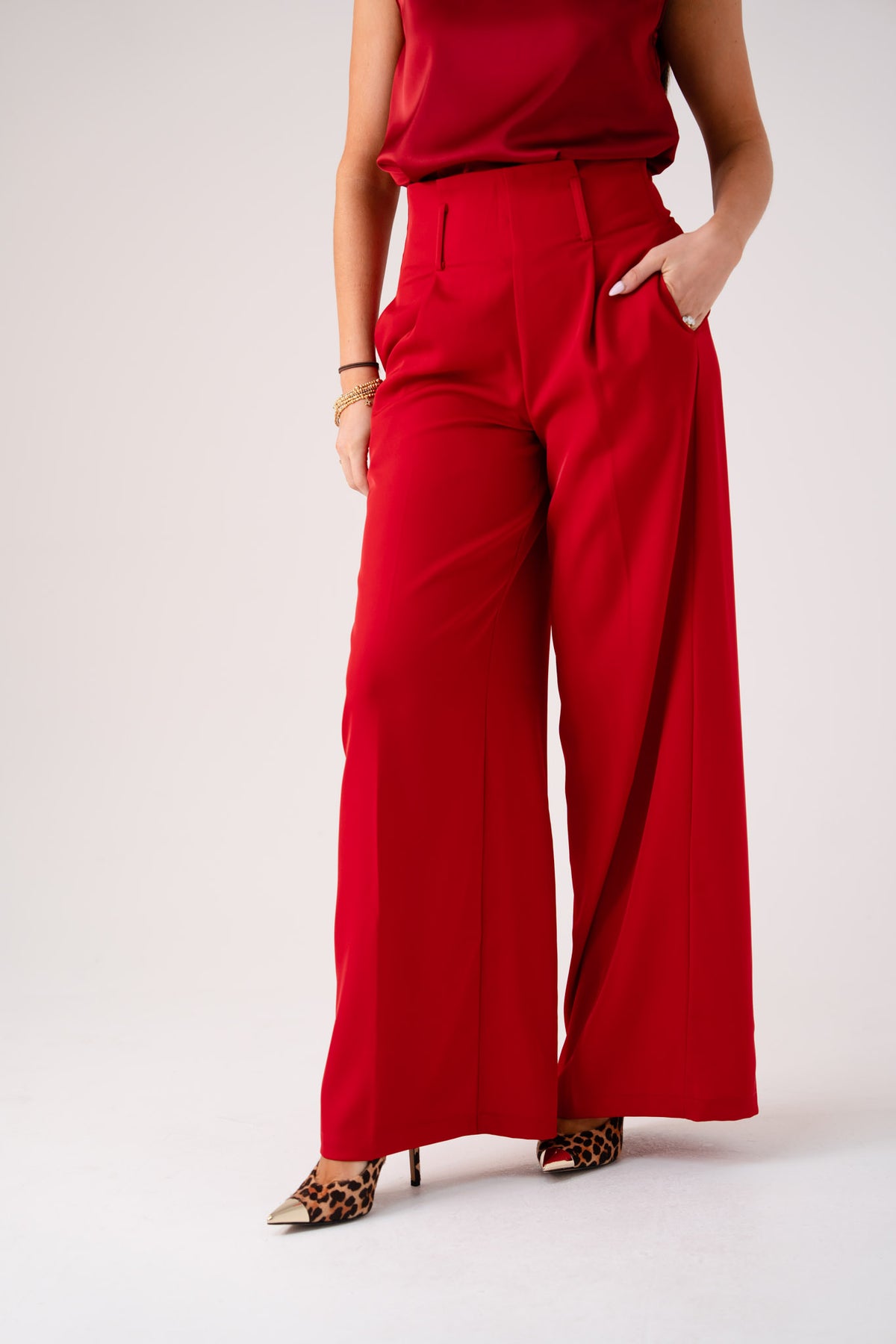 Love Laura High Waist Wide Leg Trousers In Red