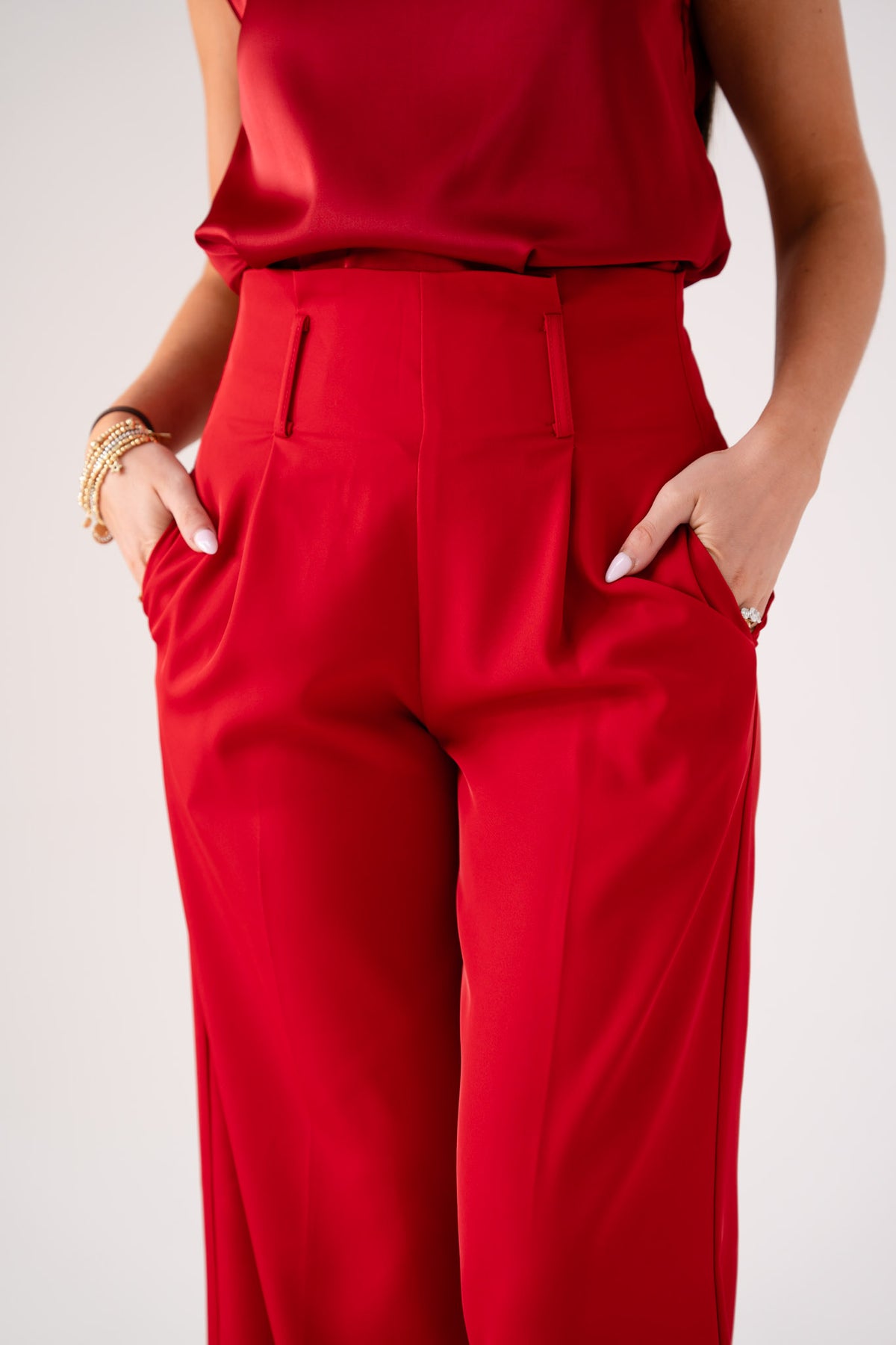 Love Laura High Waist Wide Leg Trousers In Red