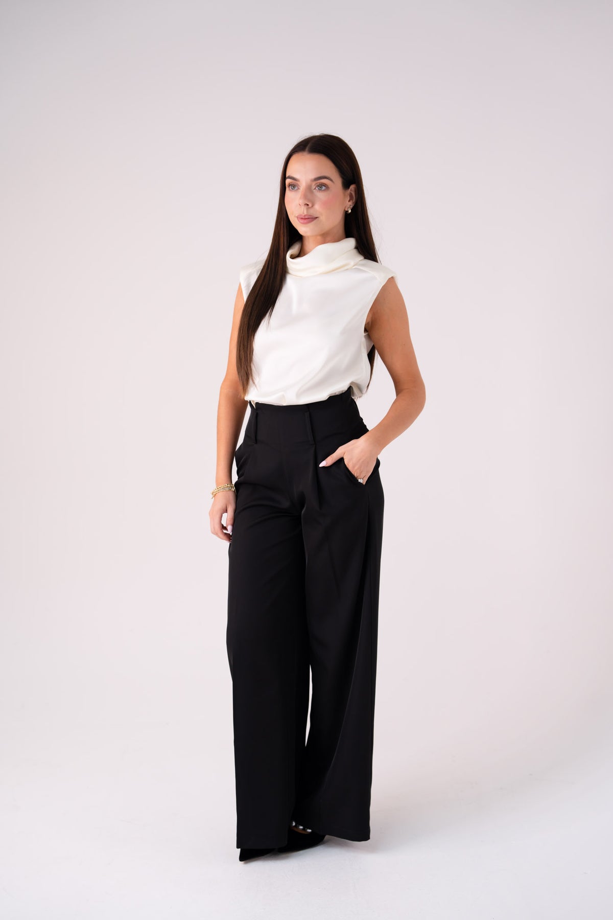 Love Laura High Waist Wide Leg Trousers In Black