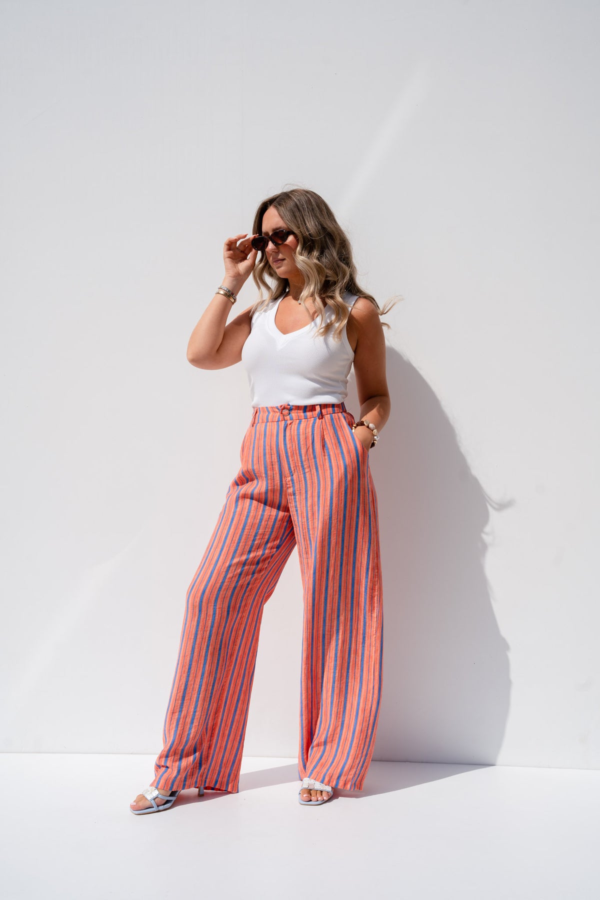 Elsa Stripe Trousers In Orange Mix