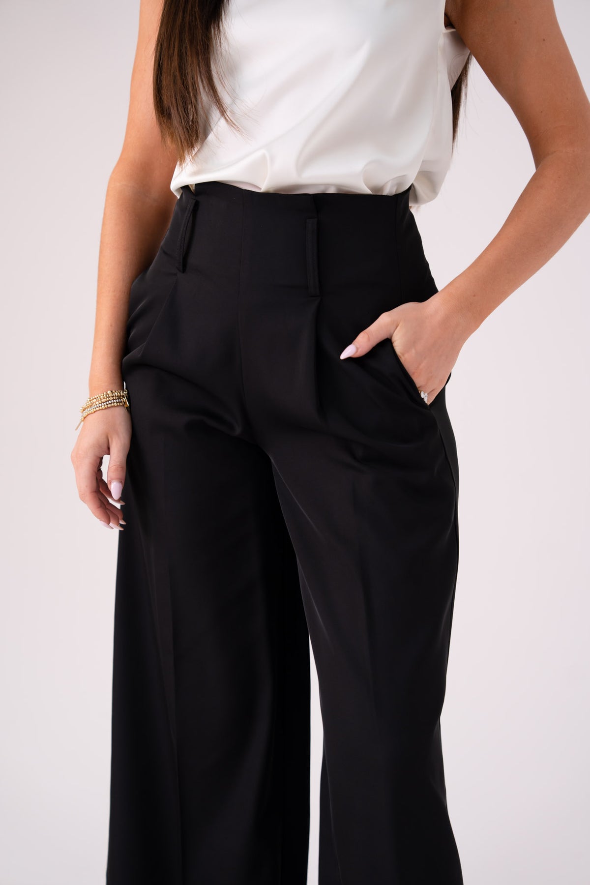 Love Laura High Waist Wide Leg Trousers In Black