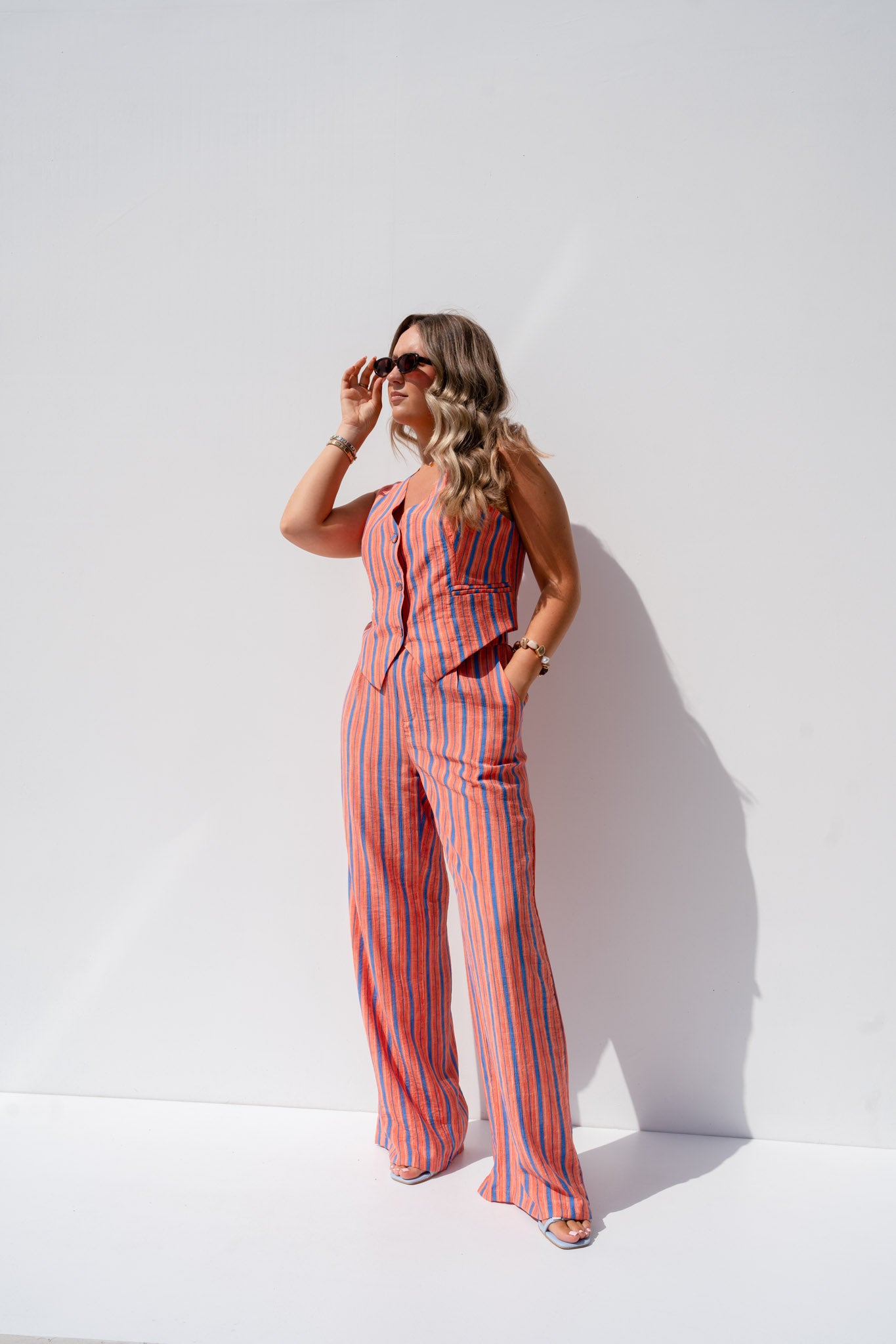 Elsa Stripe Waistcoat In Orange Mix