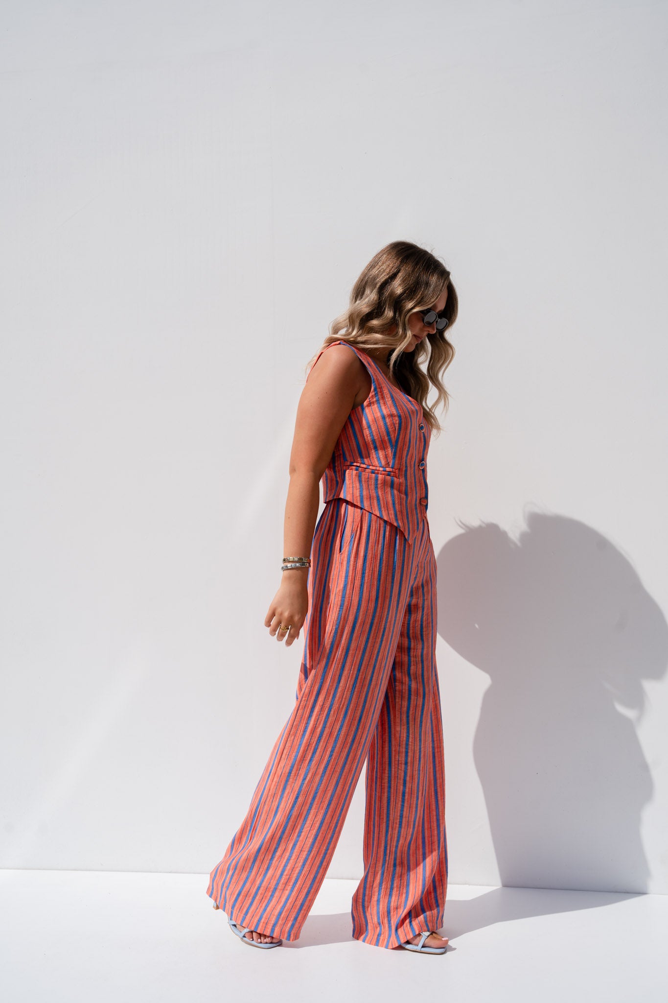 Elsa Stripe Trousers In Orange Mix