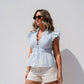 Elsa Broderie Anglaise Trim Top In Sky Blue