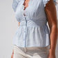 Elsa Broderie Anglaise Trim Top In Sky Blue