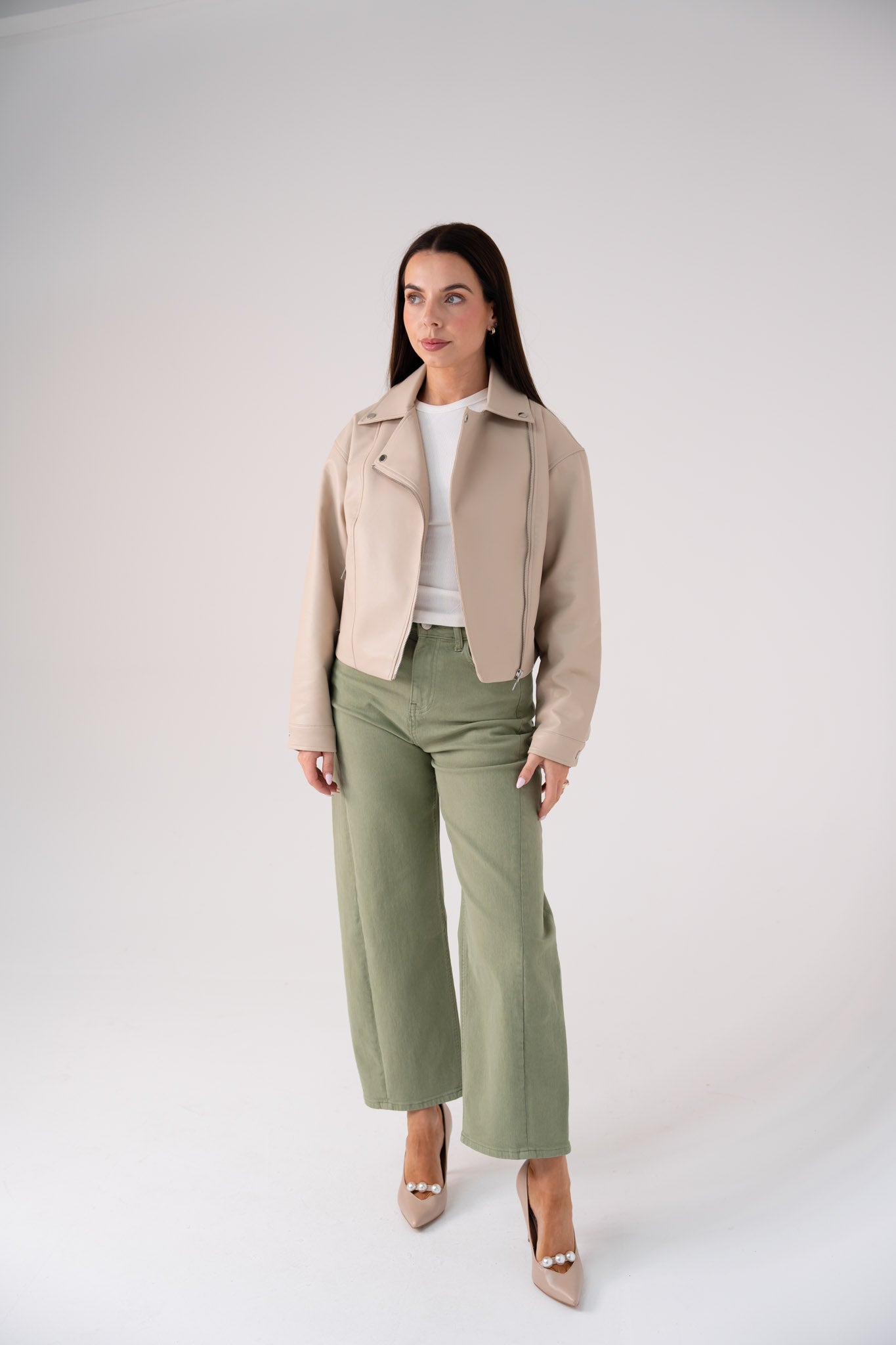 Love Laura Faux Leather Jacket In Beige