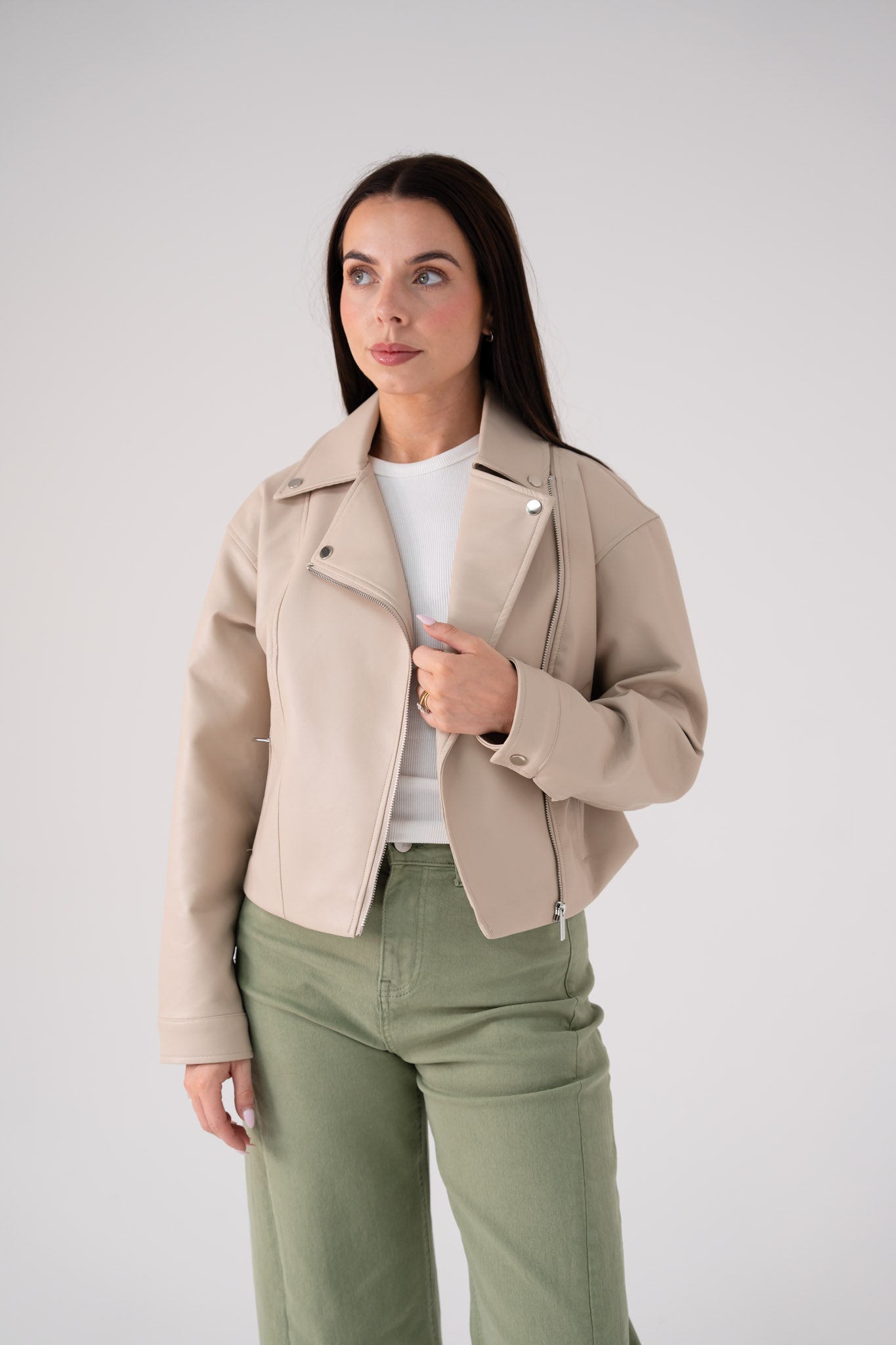 Love Laura Faux Leather Jacket In Beige