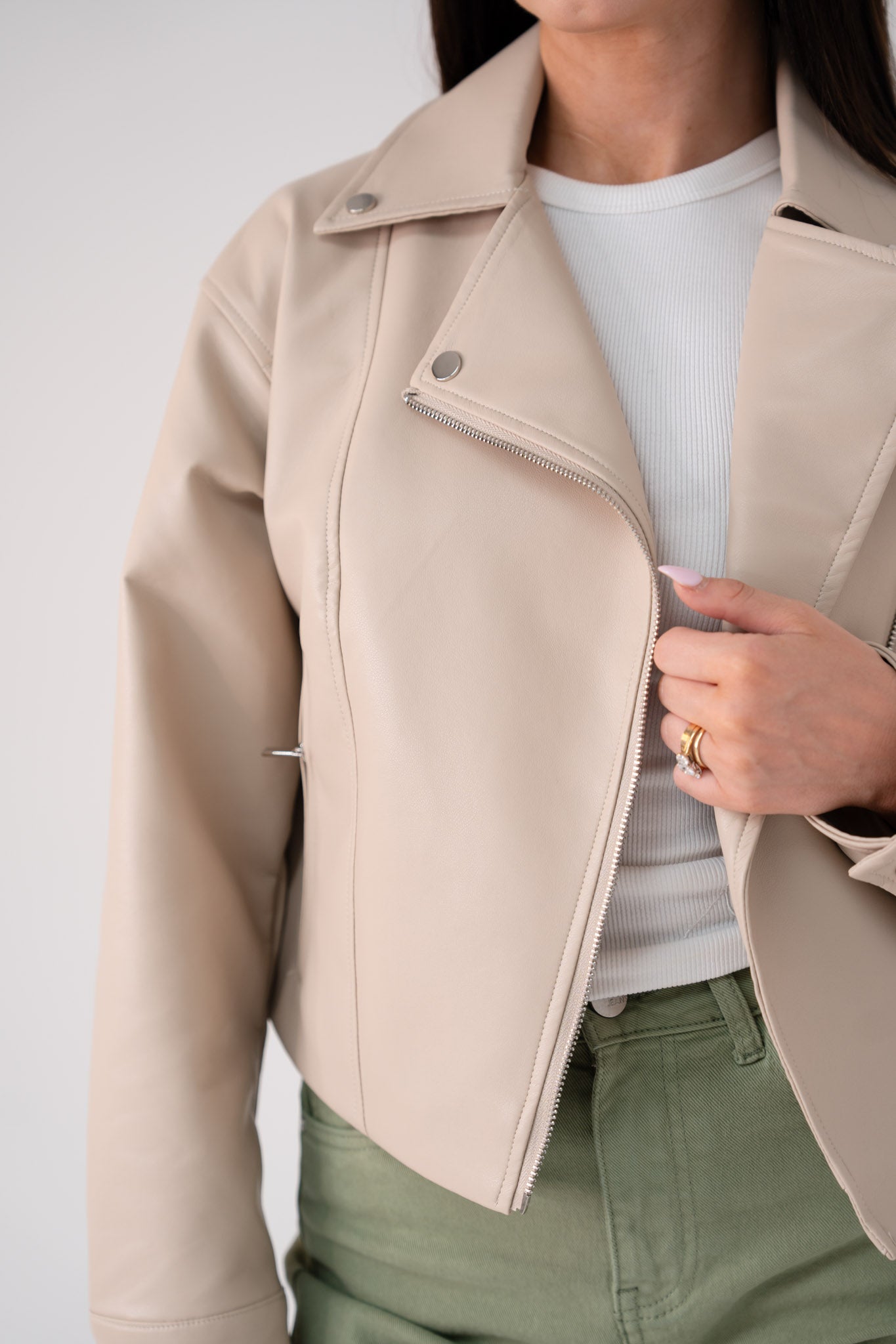 Love Laura Faux Leather Jacket In Beige