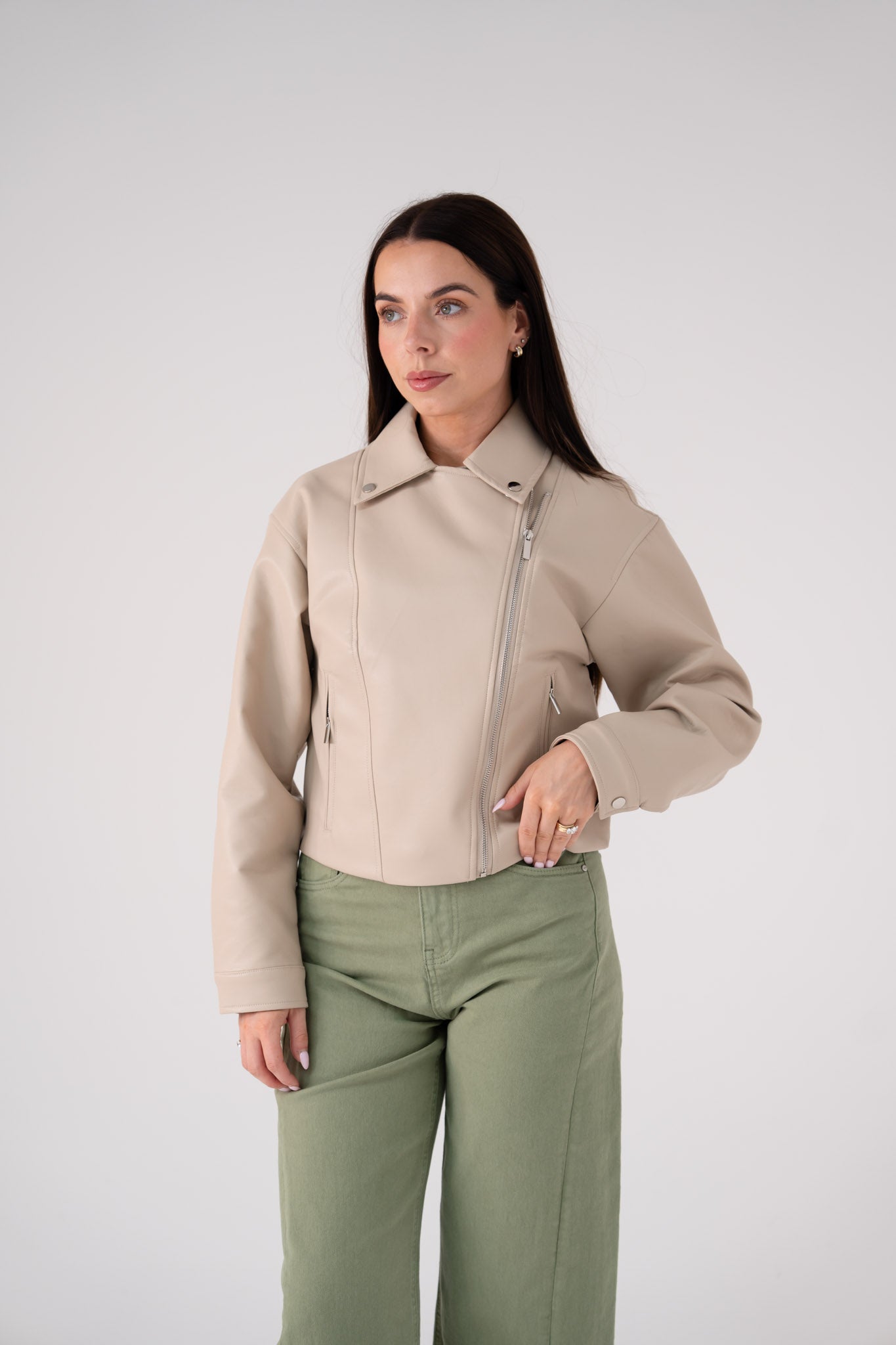 Love Laura Faux Leather Jacket In Beige
