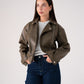 Love Laura Faux Leather Jacket In Khaki