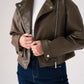 Love Laura Faux Leather Jacket In Khaki