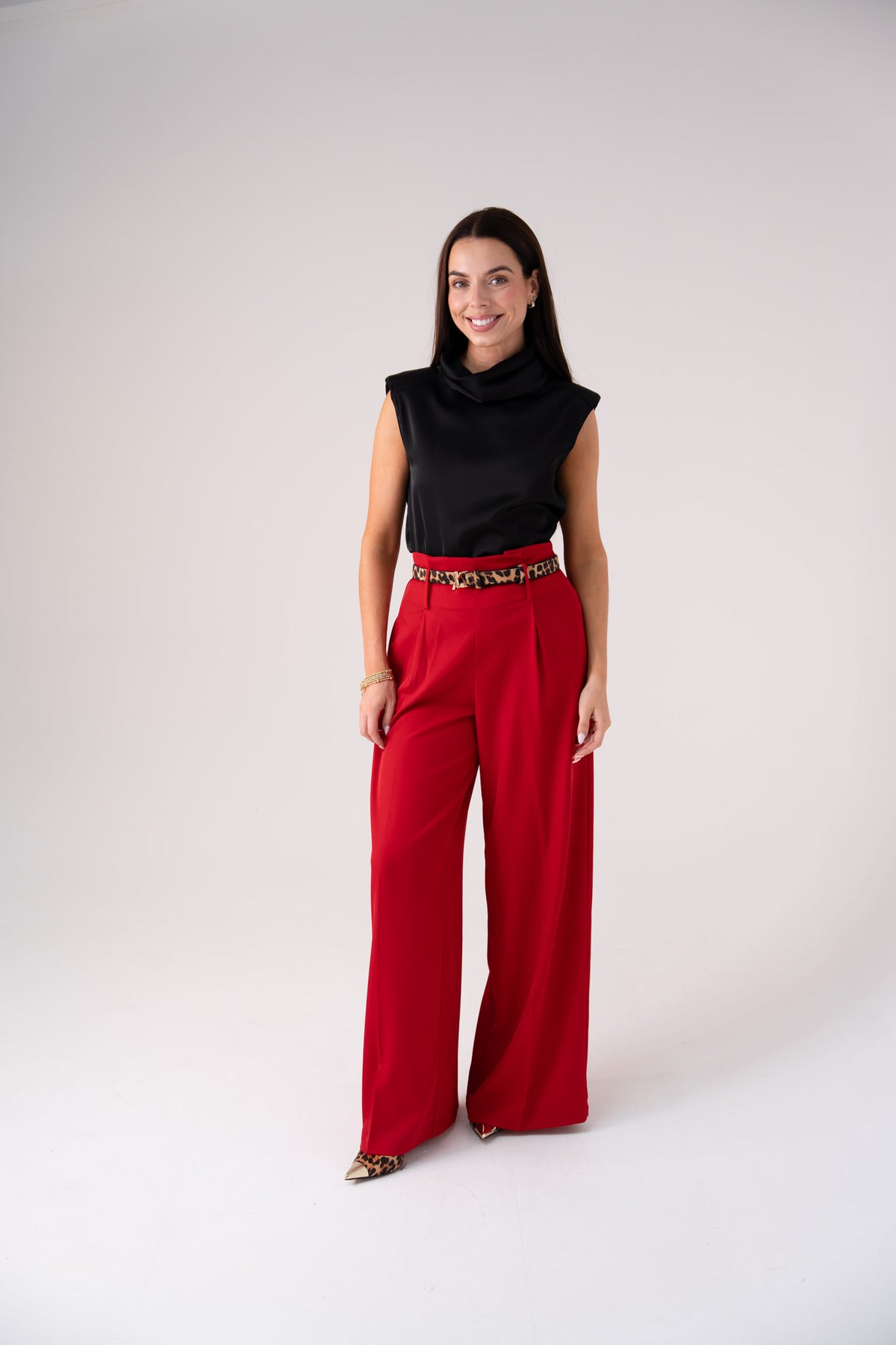Love Laura High Waist Wide Leg Trousers In Red