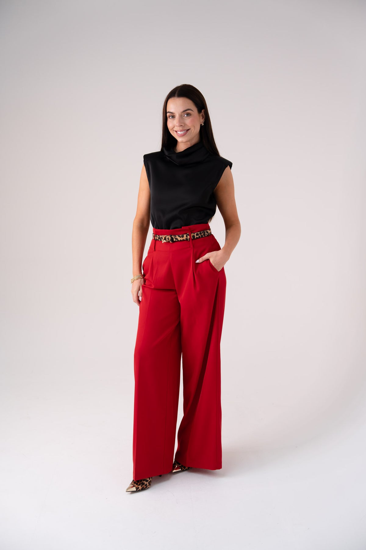 Love Laura High Waist Wide Leg Trousers In Red