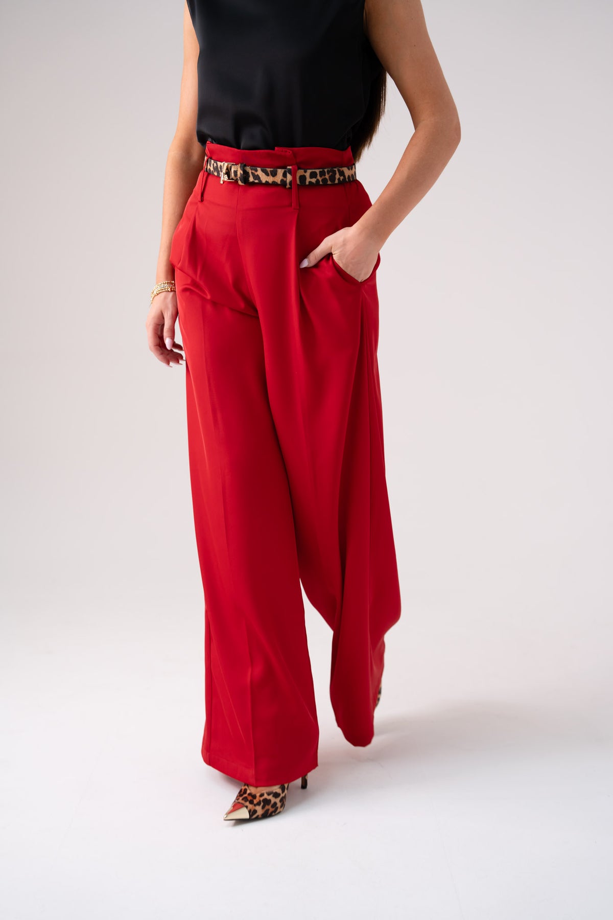 Love Laura High Waist Wide Leg Trousers In Red
