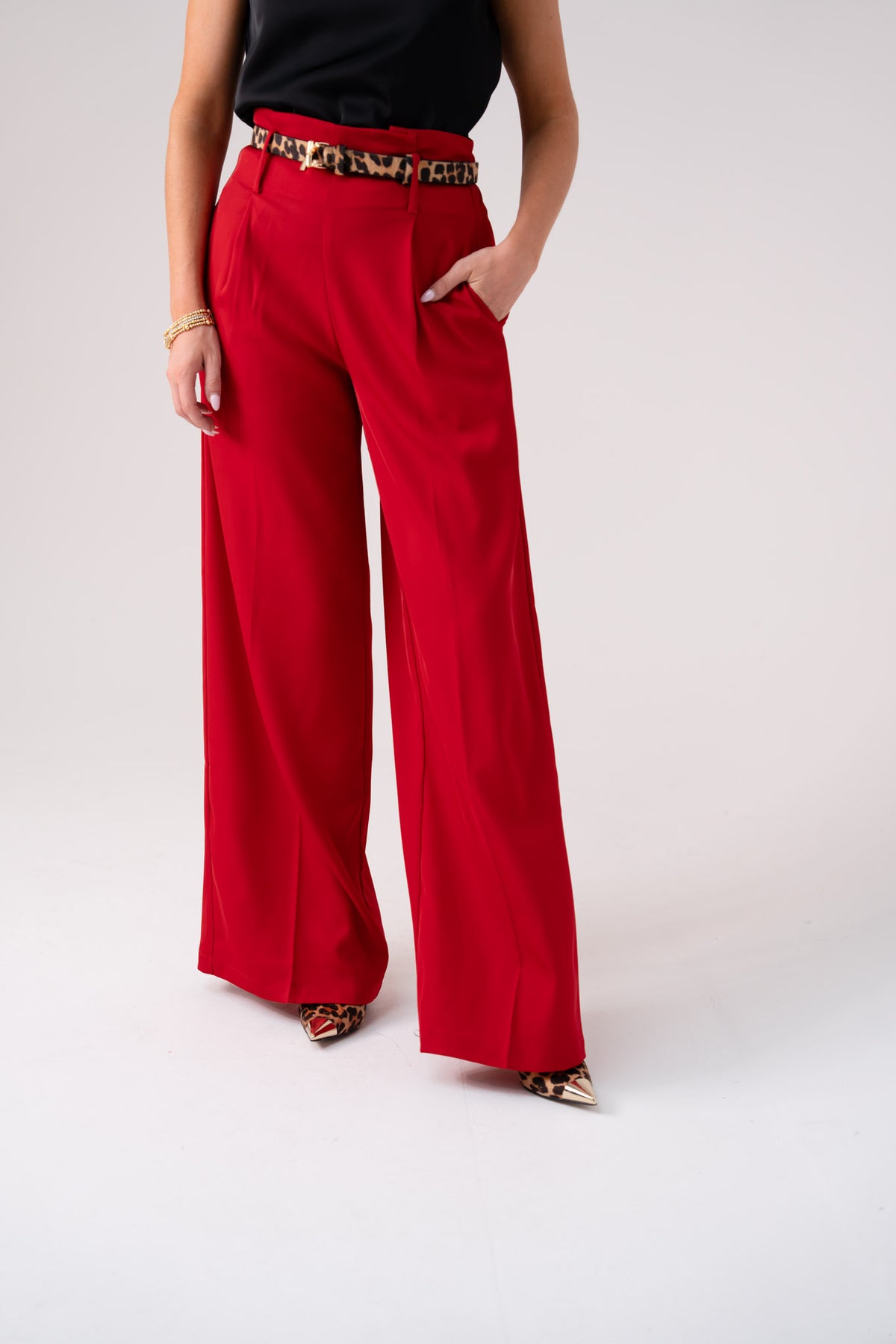 Love Laura High Waist Wide Leg Trousers In Red