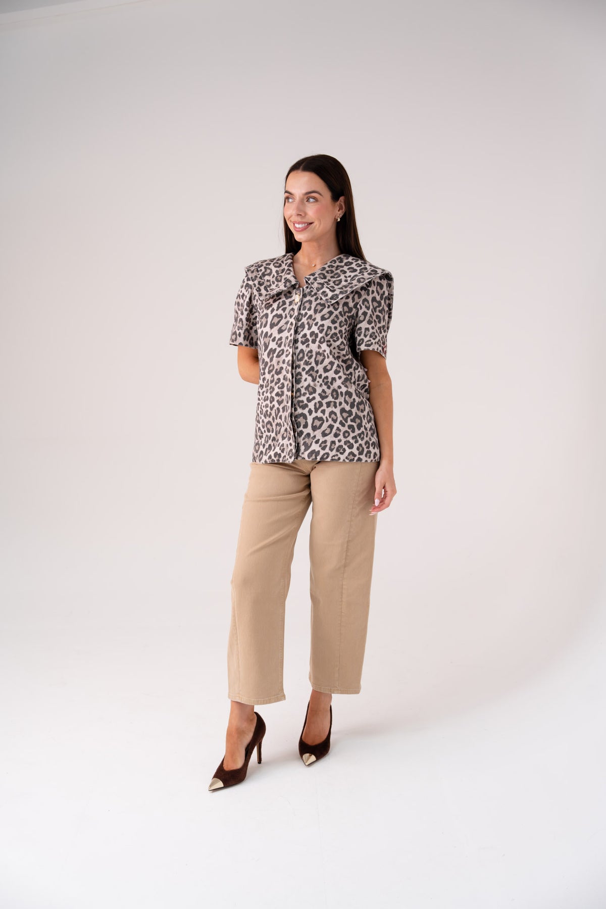 Love Laura Statement Collar Top In Leopard Print