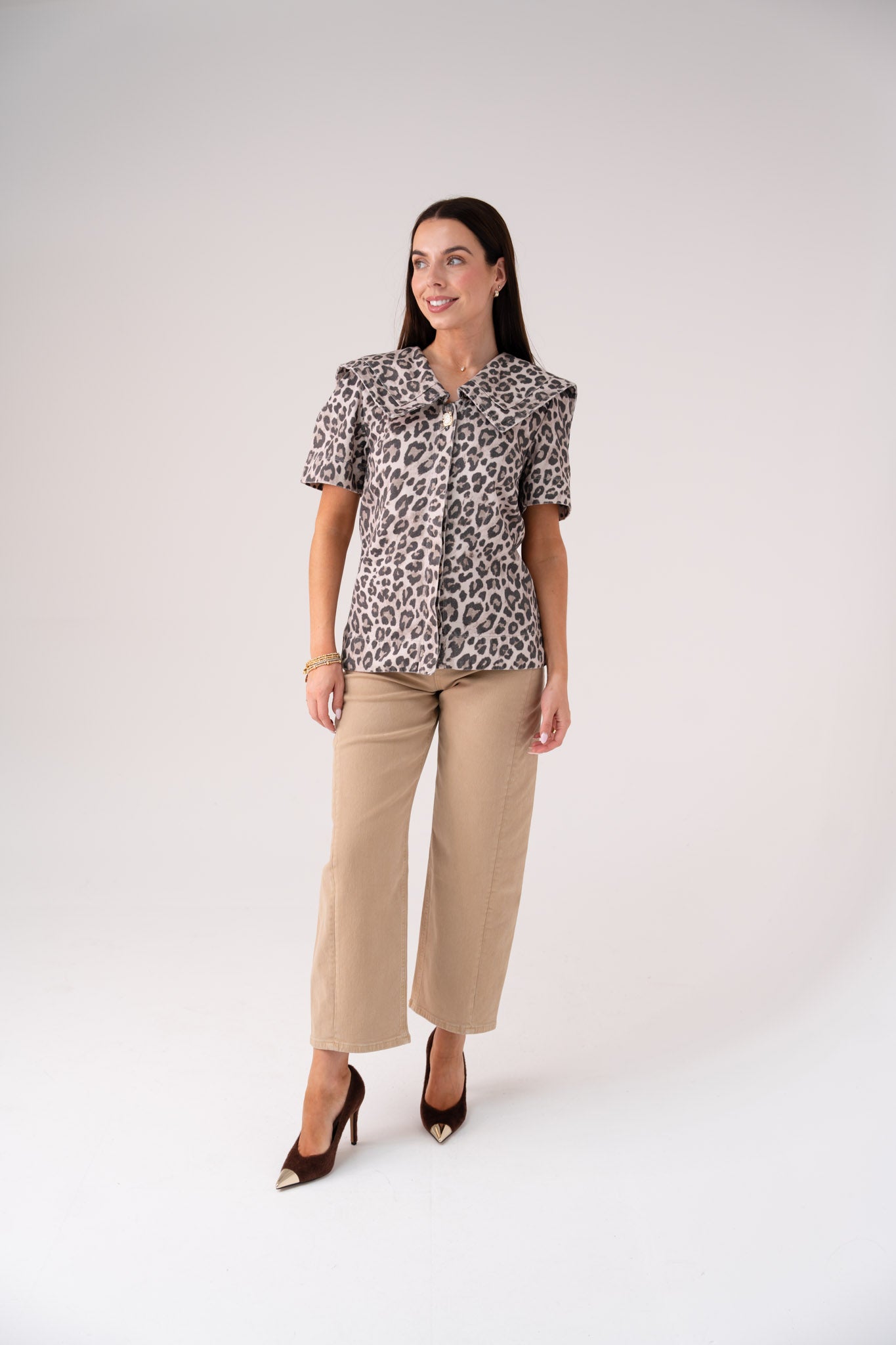 Love Laura Statement Collar Top In Leopard Print