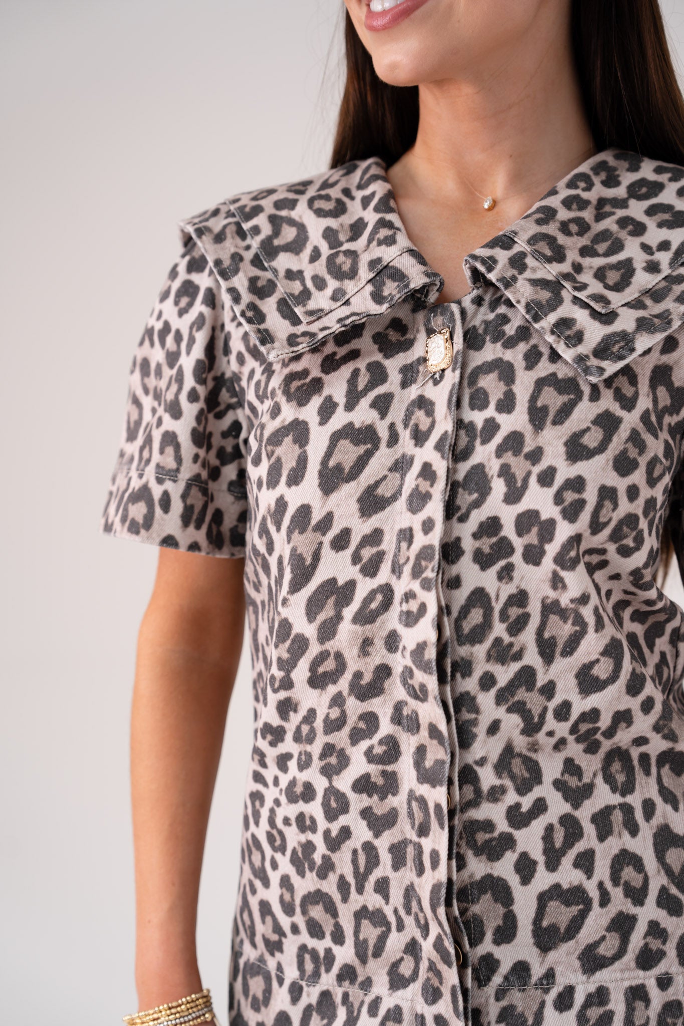 Love Laura Statement Collar Top In Leopard Print
