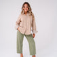 Kiera Contrast Cuff Shirt In Beige
