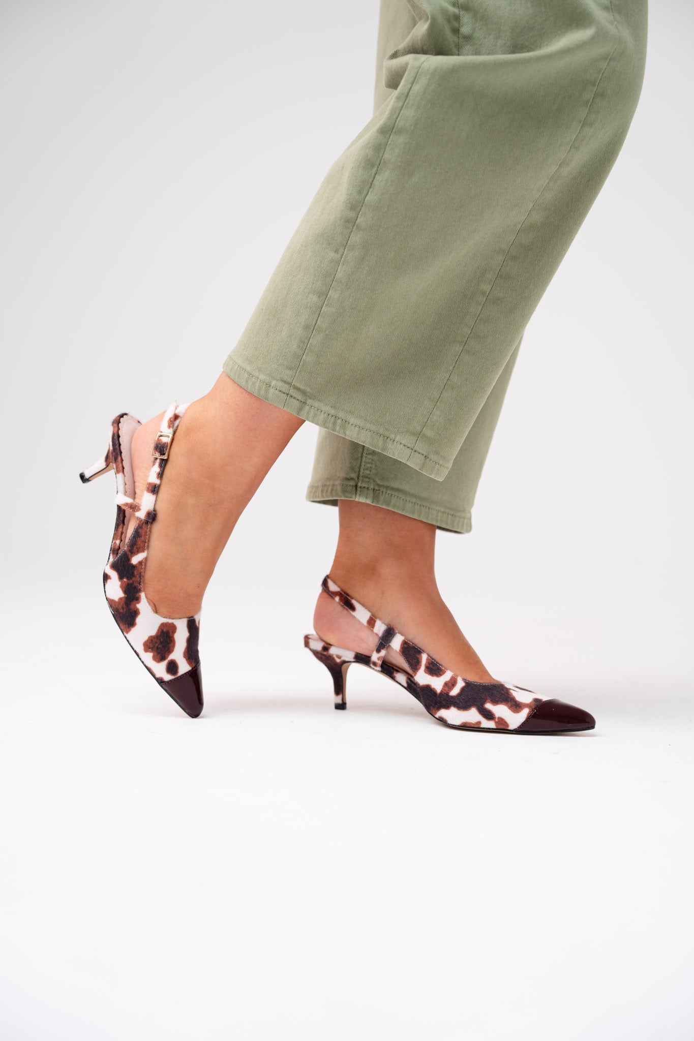 Love Laura Burgundy Toe Kitten Heel In Cow Print
