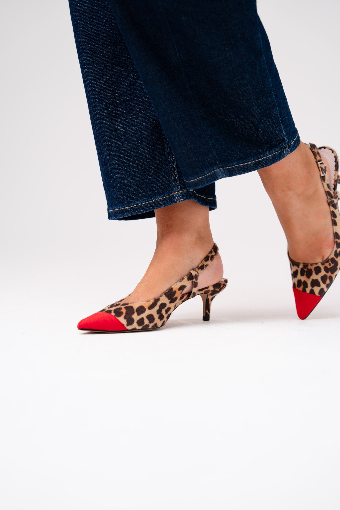 Love Laura Red Toe Kitten Heel In Leopard Print