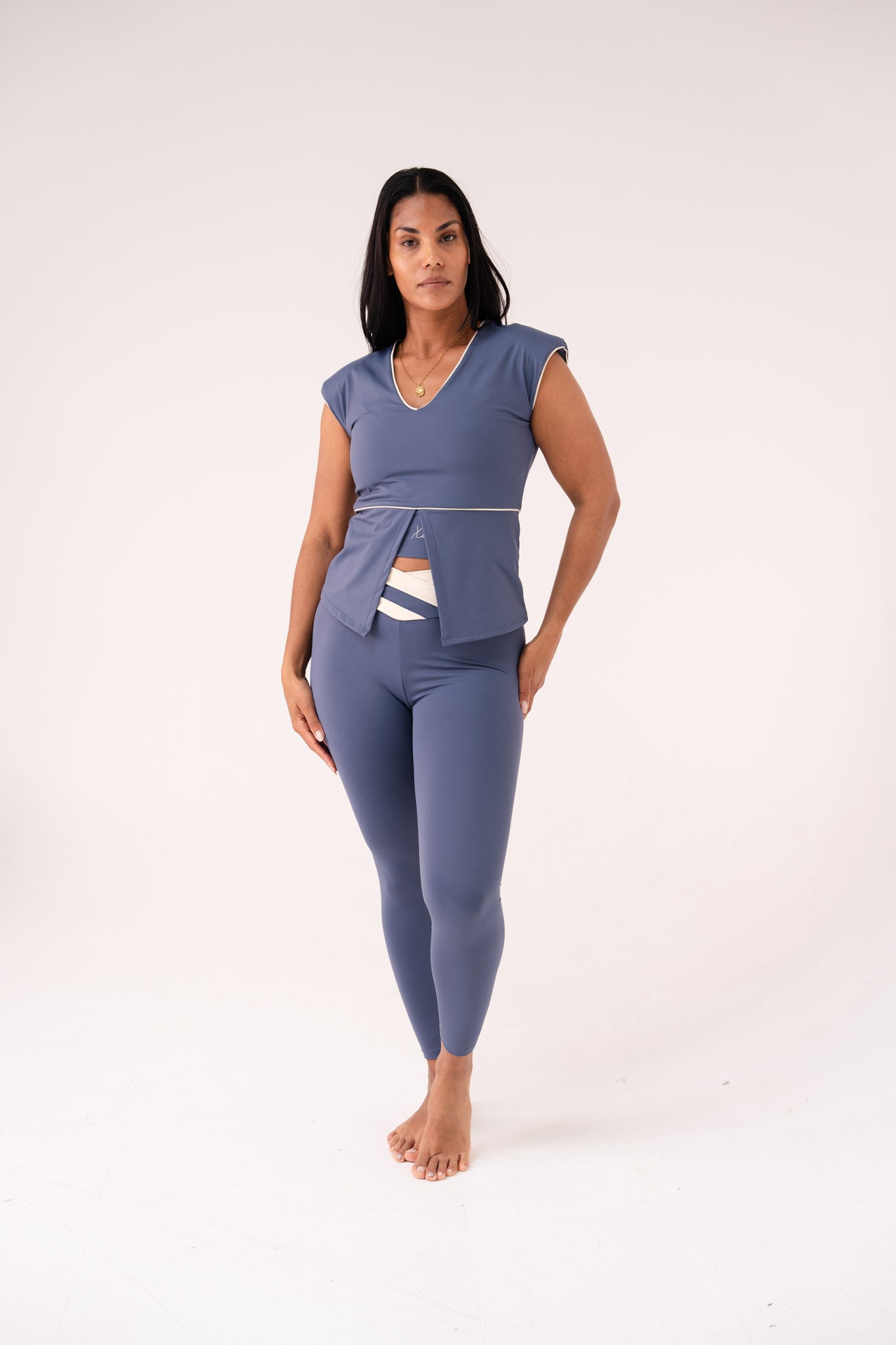 Love Laura Cream Trim Leisure Top In Navy