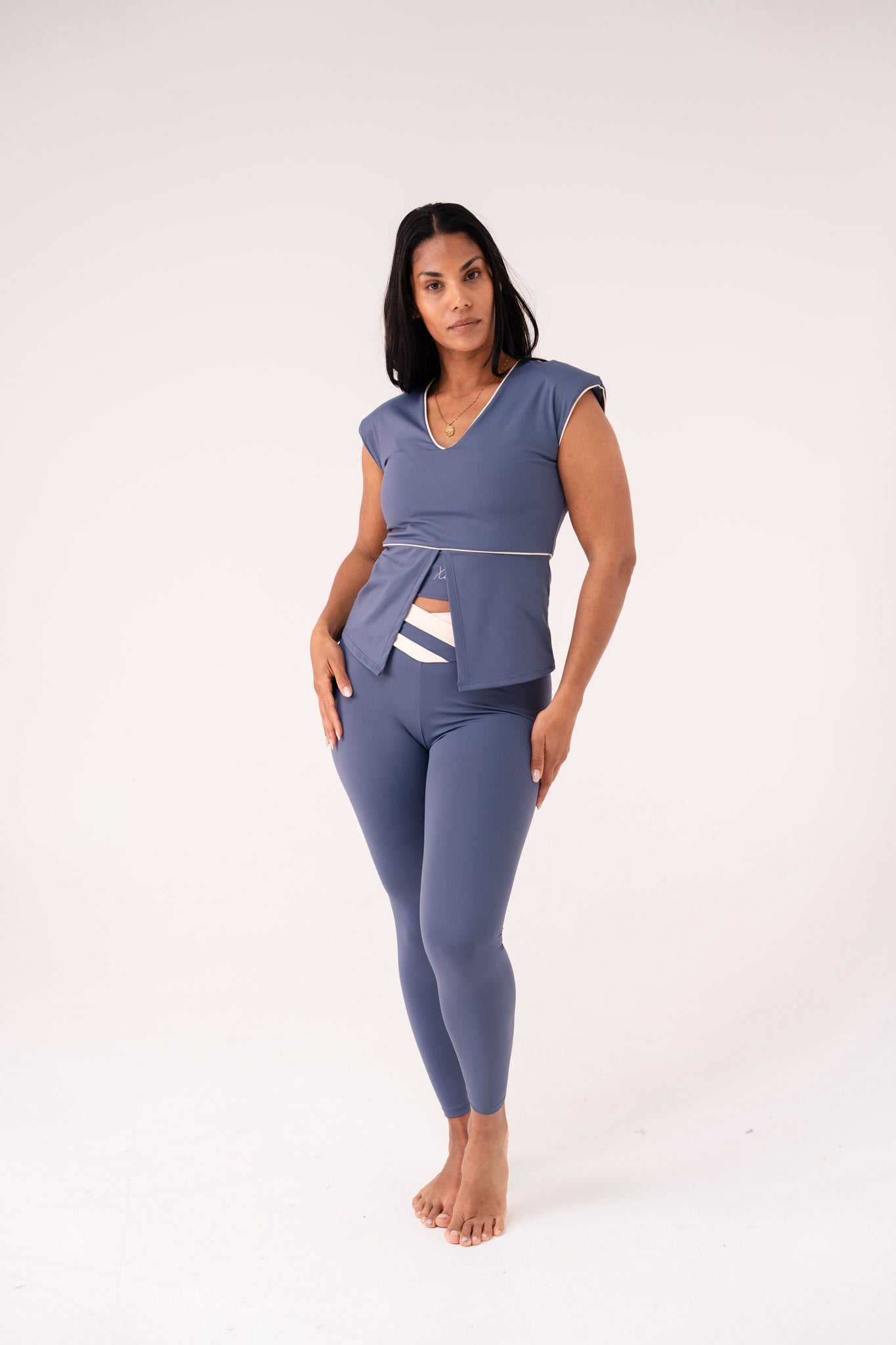 Love Laura Cream Trim Leisure Top In Navy