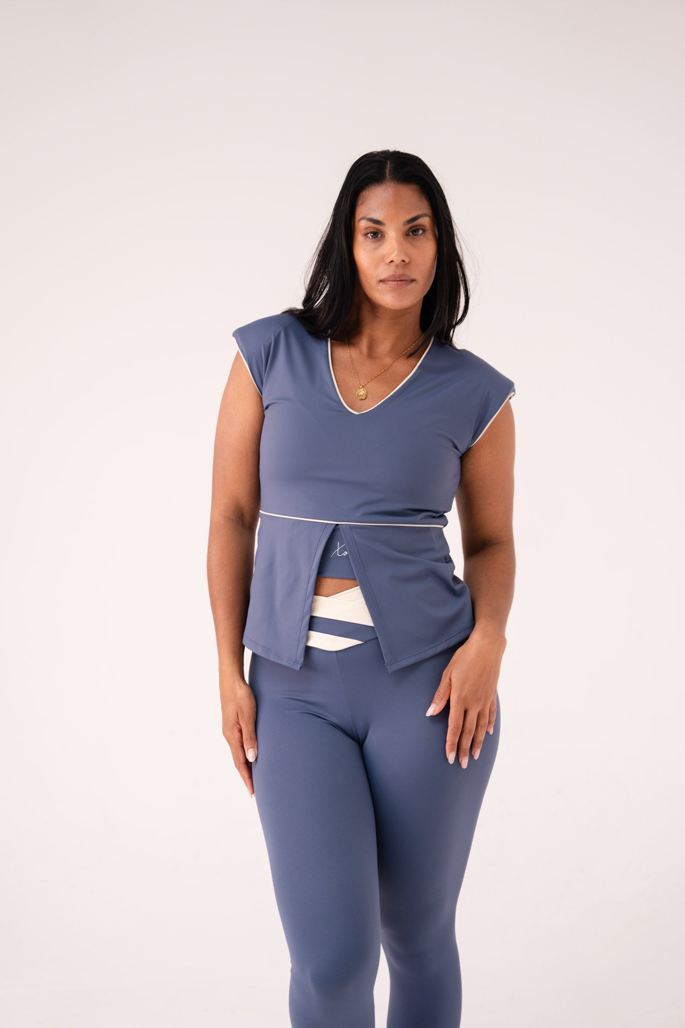 Love Laura Cream Trim Leisure Top In Navy