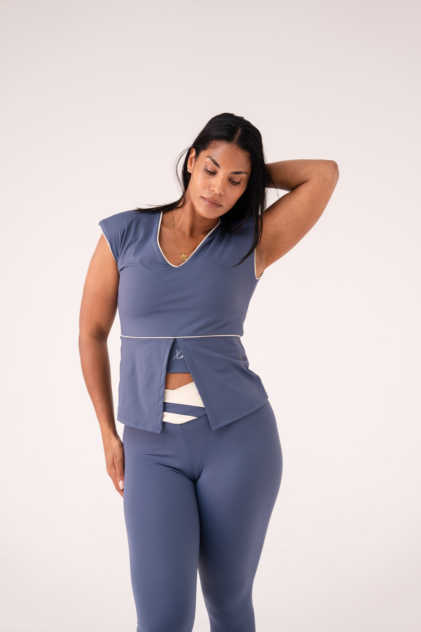 Love Laura Cream Trim Leisure Top In Navy